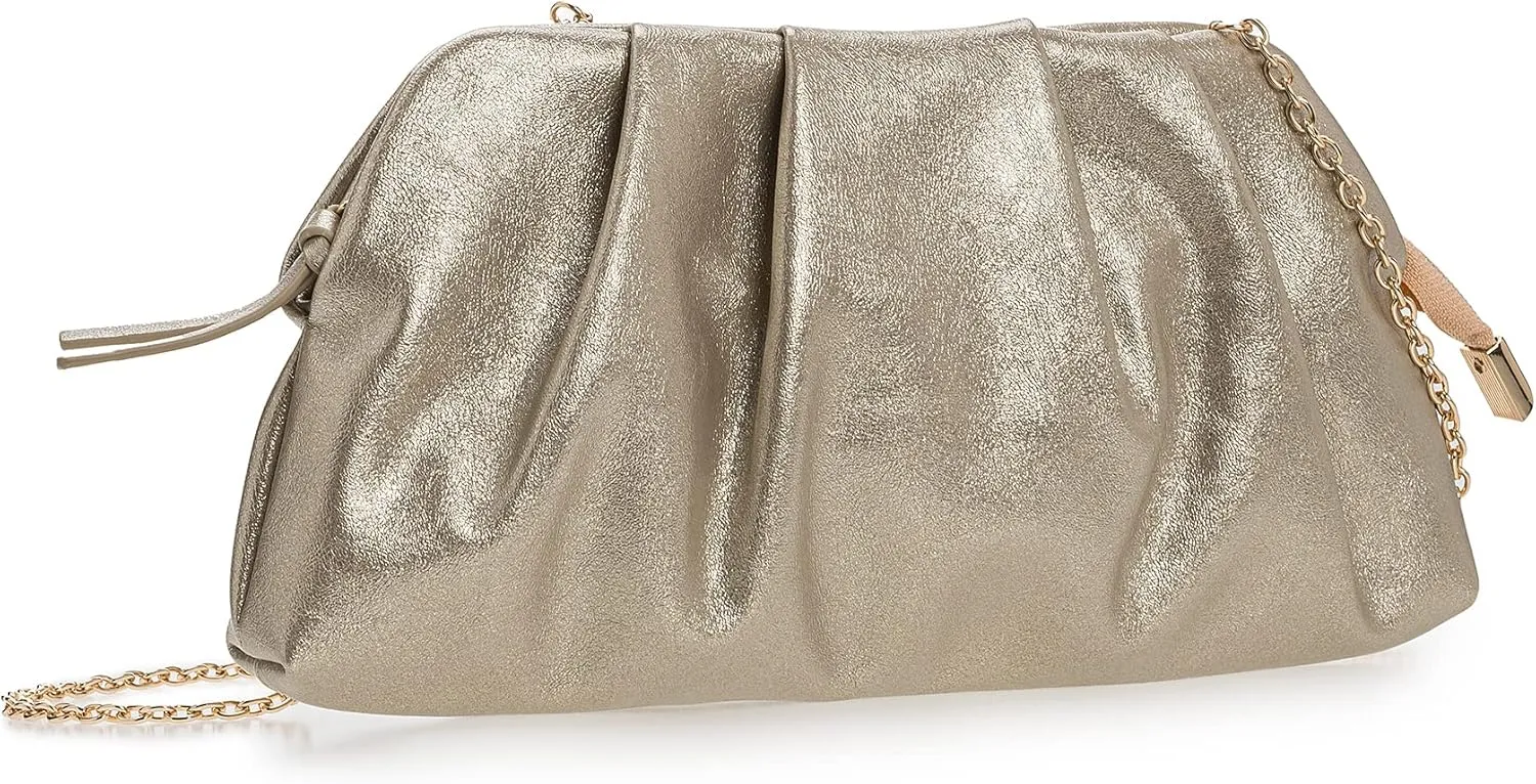 CHARMING TAILOR Chic Soft Vegan Leather Clutch Bag Dressy Pleated PU Evening Purse for Women