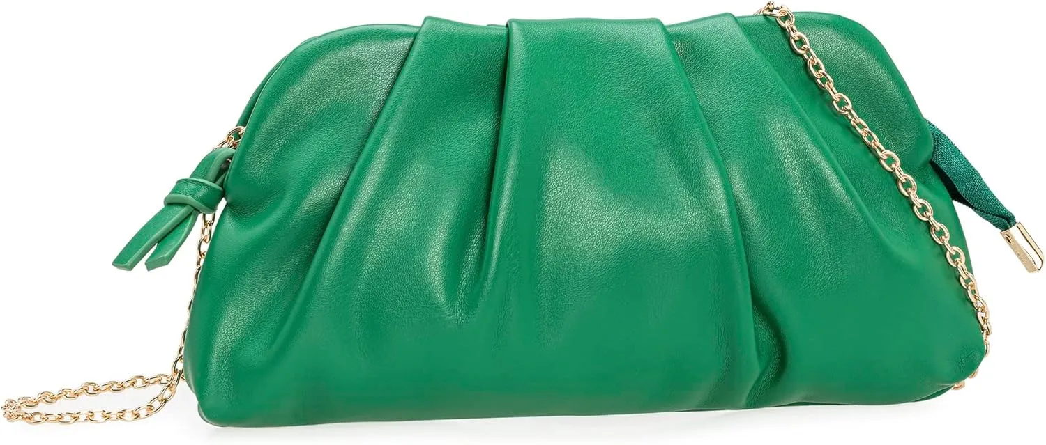 CHARMING TAILOR Chic Soft Vegan Leather Clutch Bag Dressy Pleated PU Evening Purse for Women