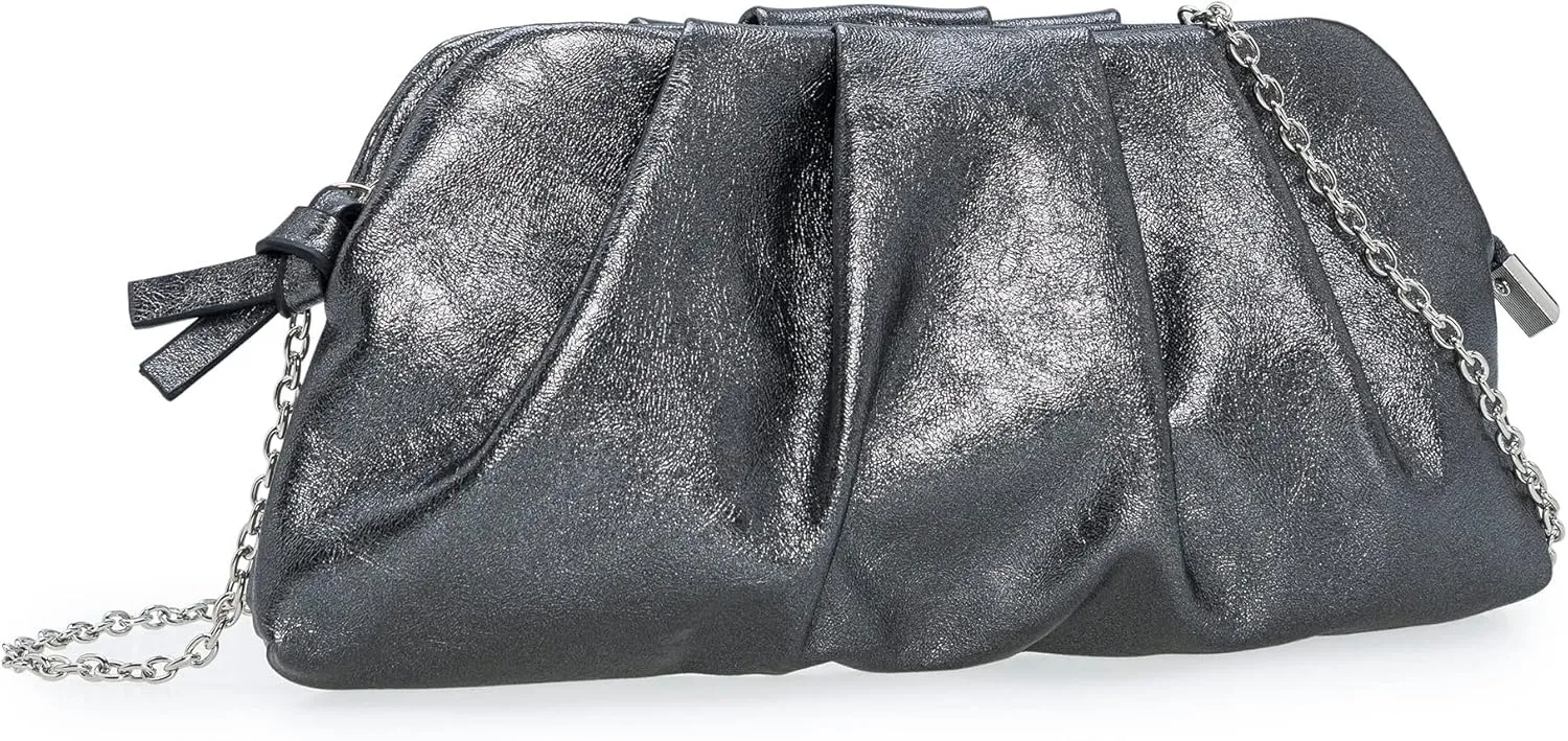 CHARMING TAILOR Chic Soft Vegan Leather Clutch Bag Dressy Pleated PU Evening Purse for Women