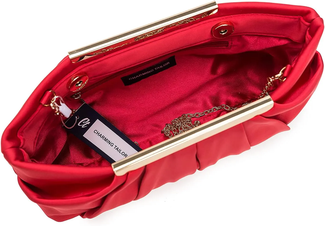 CHARMING TAILOR Clutch Evening Bag Elegant Pleated Satin Formal Handbag Simple Classy Purse for Women