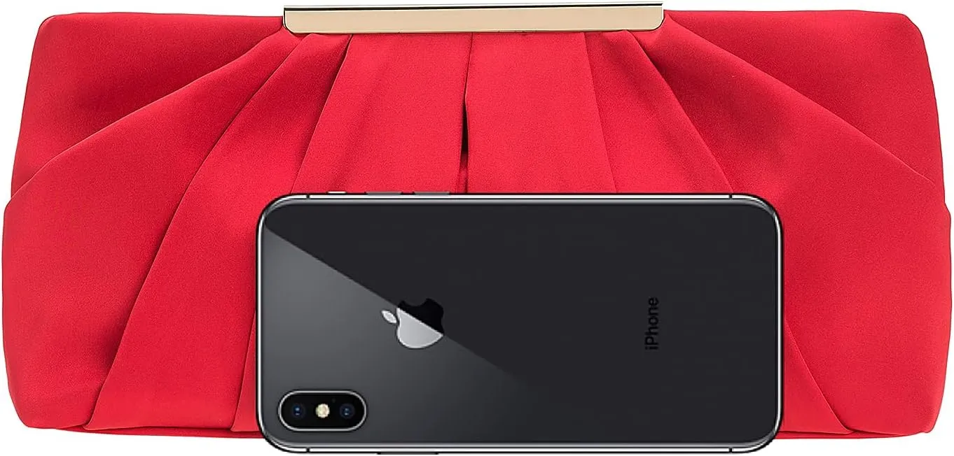 CHARMING TAILOR Clutch Evening Bag Elegant Pleated Satin Formal Handbag Simple Classy Purse for Women