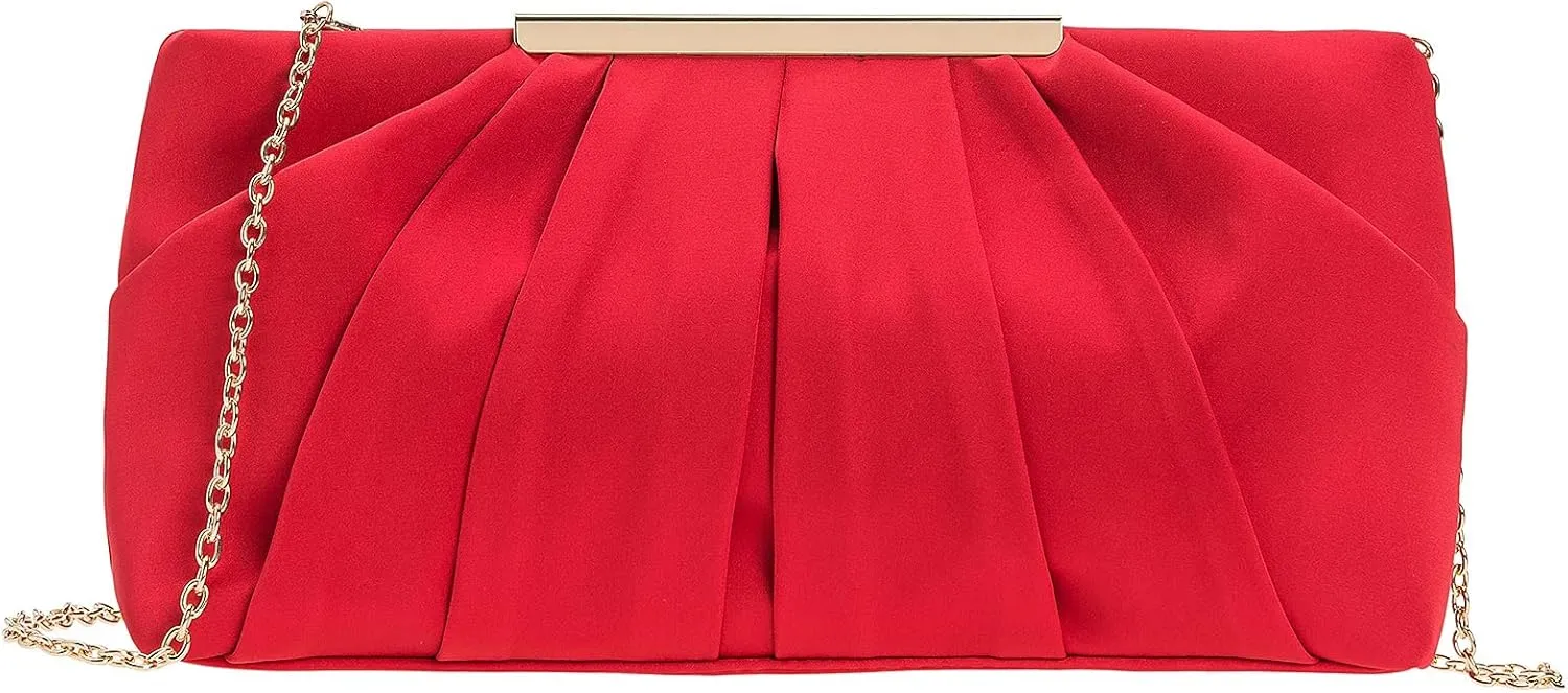 CHARMING TAILOR Clutch Evening Bag Elegant Pleated Satin Formal Handbag Simple Classy Purse for Women