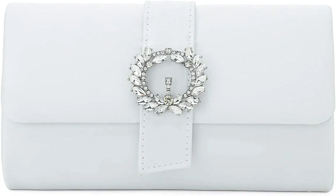 CHARMING TAILOR Evening Bag Diamantes Embellished Satin Clutch Purse for Woman Classy Party Handbag with Beaded Brooch