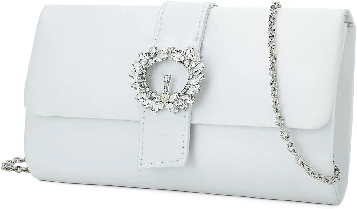 CHARMING TAILOR Evening Bag Diamantes Embellished Satin Clutch Purse for Woman Classy Party Handbag with Beaded Brooch