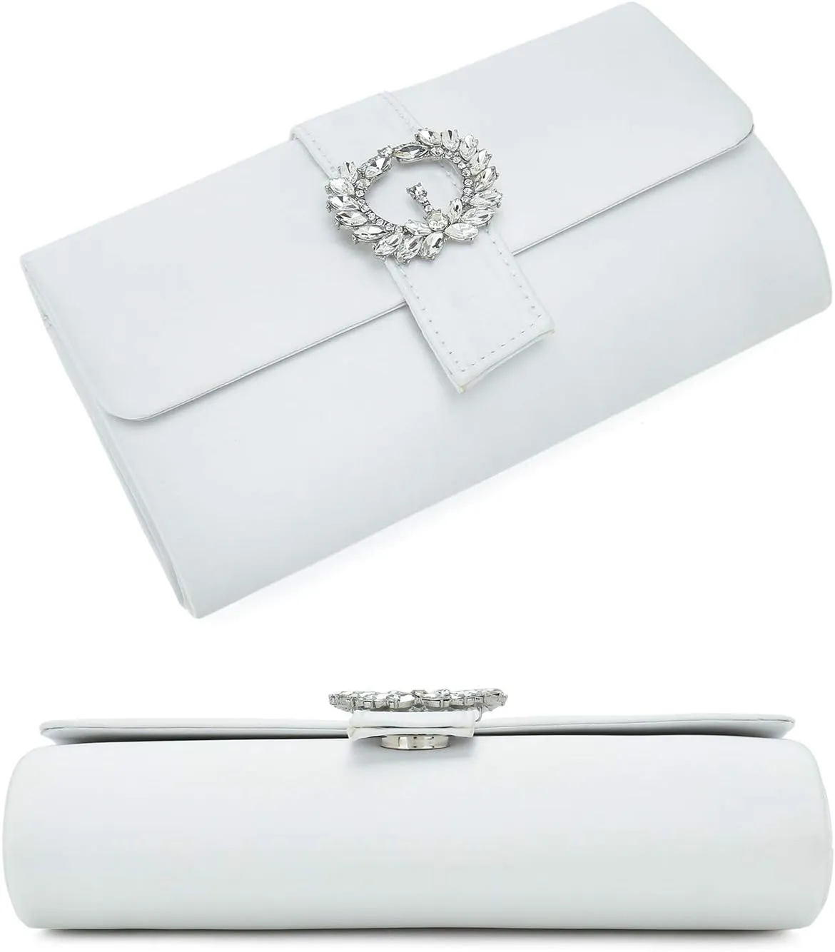 CHARMING TAILOR Evening Bag Diamantes Embellished Satin Clutch Purse for Woman Classy Party Handbag with Beaded Brooch