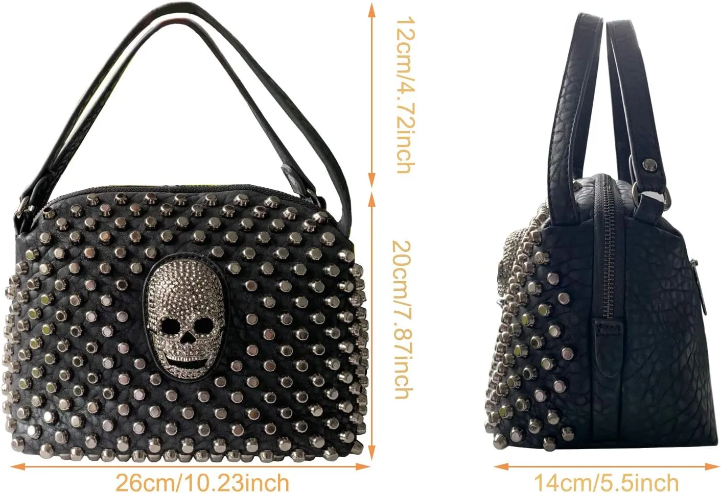 Chikencall Studded Skull Shoulder Bag for Women Small Leather Rivet Crossbody Boston Bag