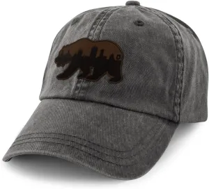 Chowdaheadz Boston Bear Skyline Leather Patch Washed Dad Hat Charcoal