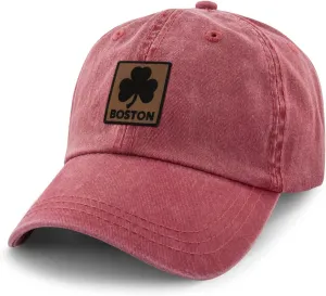 Chowdaheadz Boston Shamrock Leather Patch Washed Dad Hat