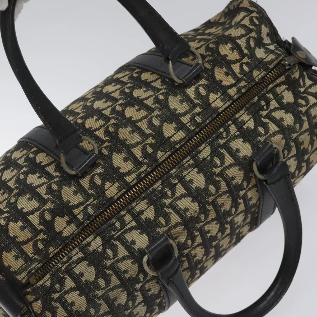 Christian Dior Trotter Canvas Boston Bag Black Auth EC626