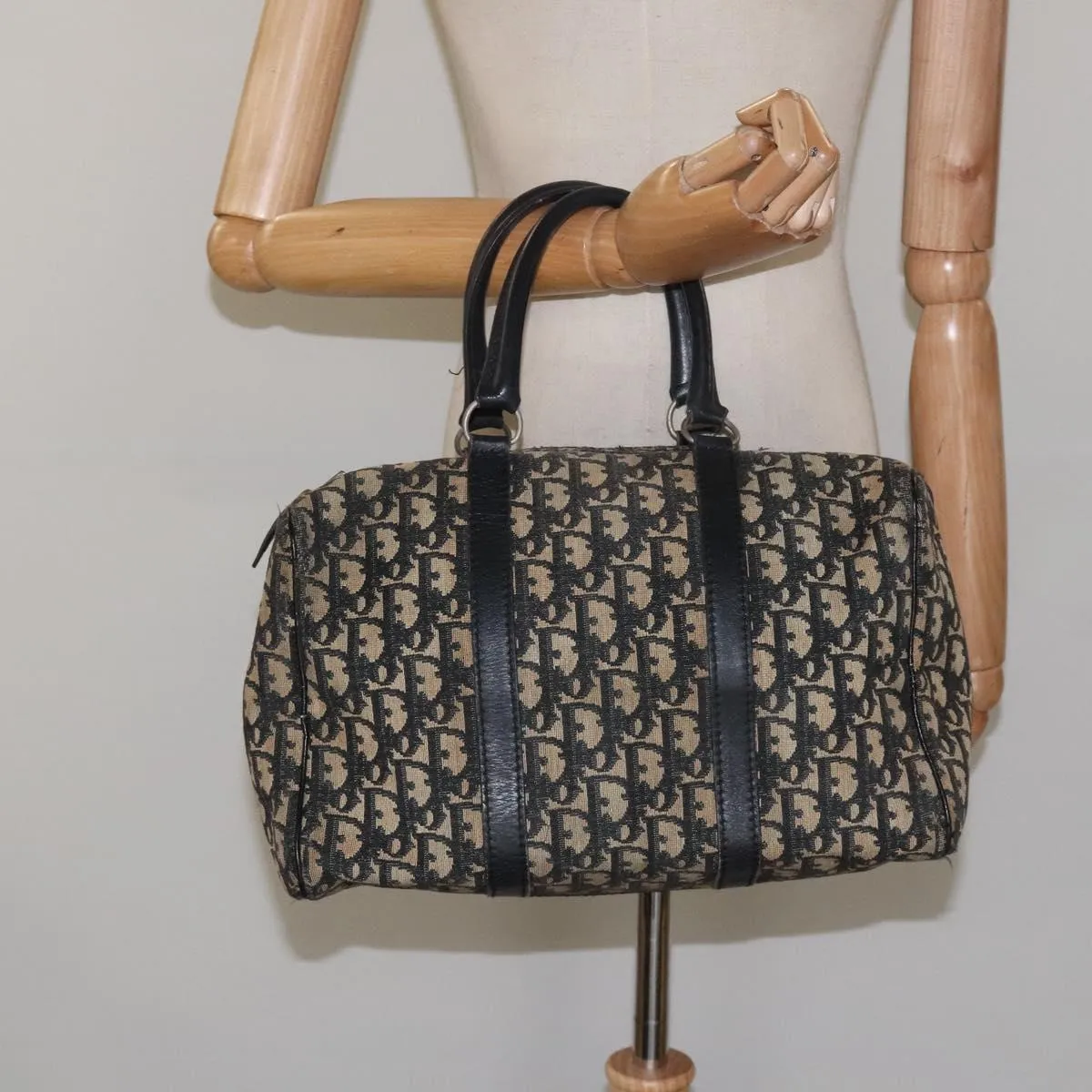 Christian Dior Trotter Canvas Boston Bag Black Auth EC626