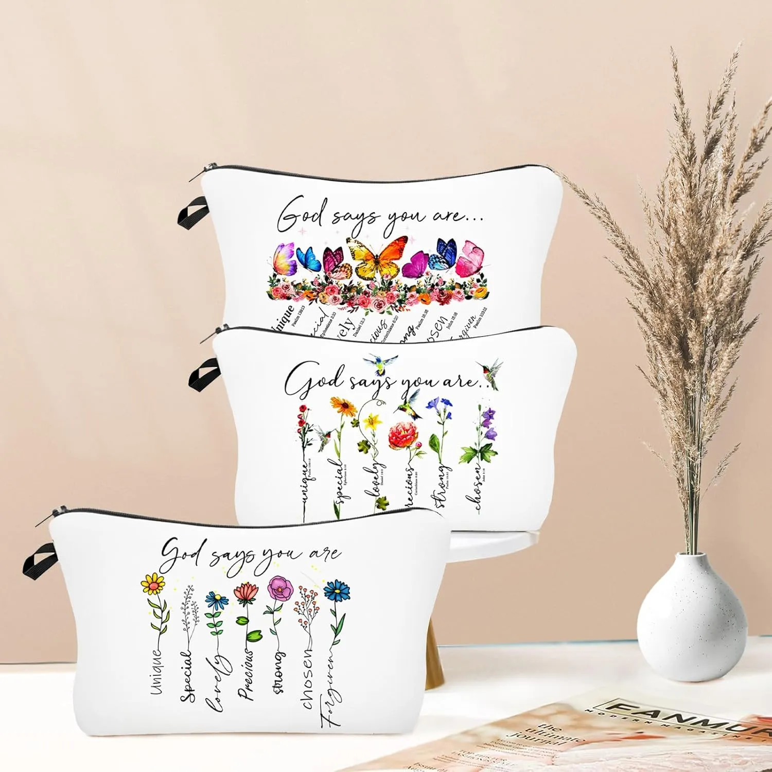 Christian Gift for Women Inspirational Bible Verse Cosmetic Bags with Zipper Motivational Religious Makeup Bags Travel Pouch for Women, Mother, Sister