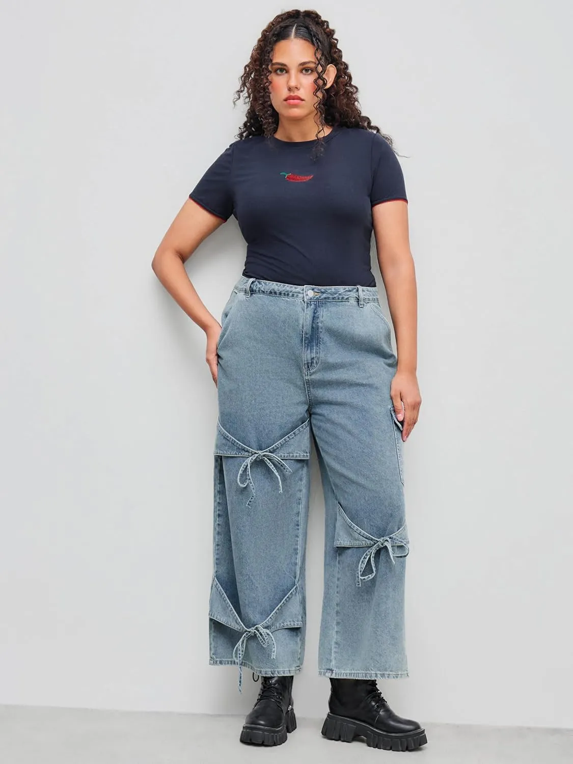 CIDER Baggy Jeans for Women High Waisted Wide Straight Leg Bow Jeans Denim Pants