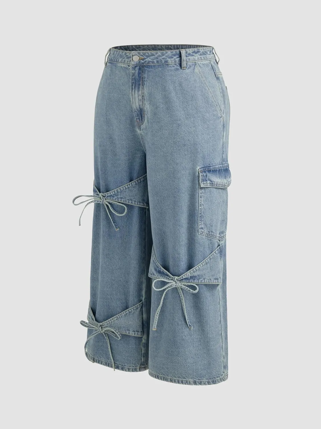 CIDER Baggy Jeans for Women High Waisted Wide Straight Leg Bow Jeans Denim Pants