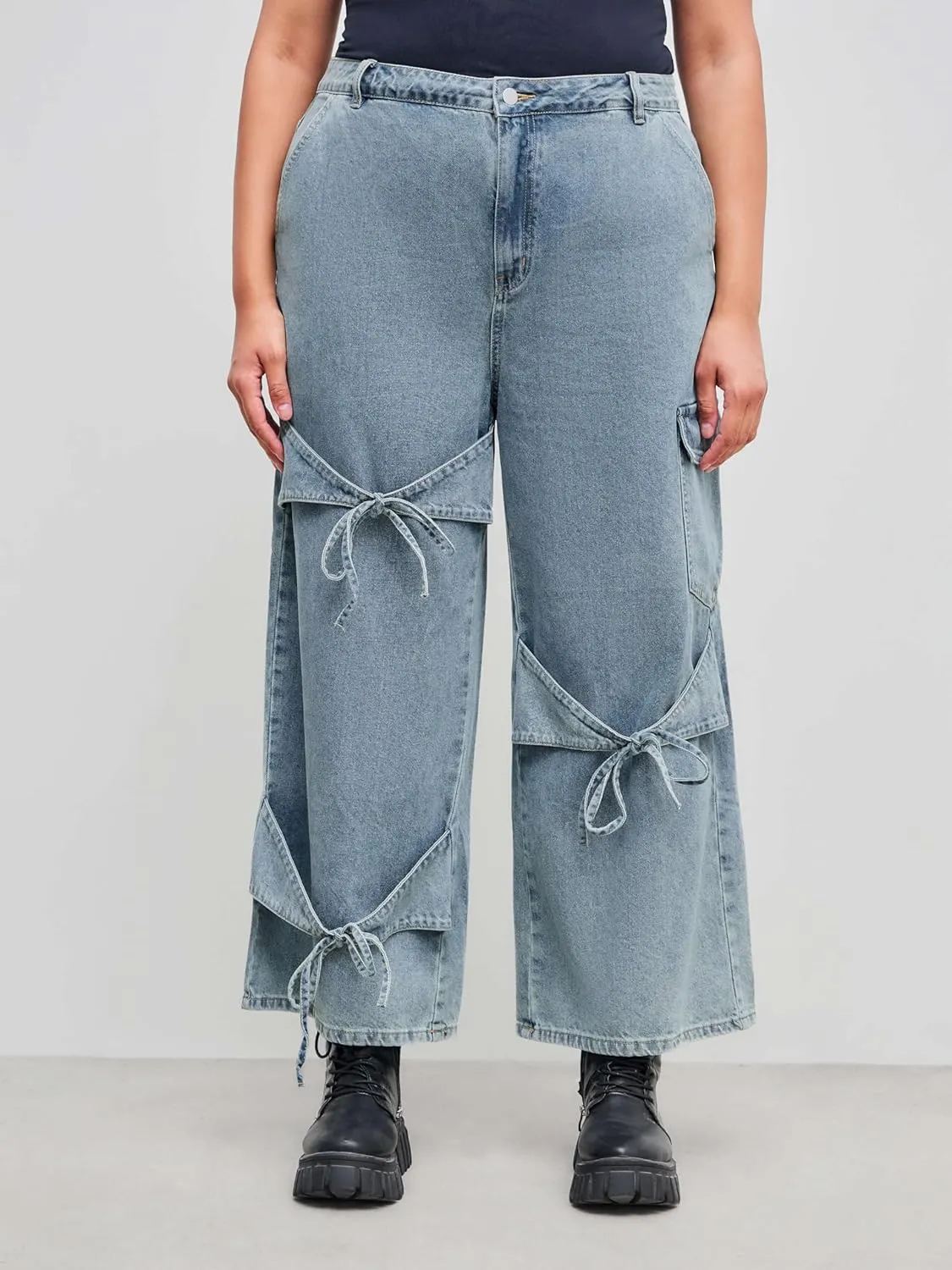 CIDER Baggy Jeans for Women High Waisted Wide Straight Leg Bow Jeans Denim Pants