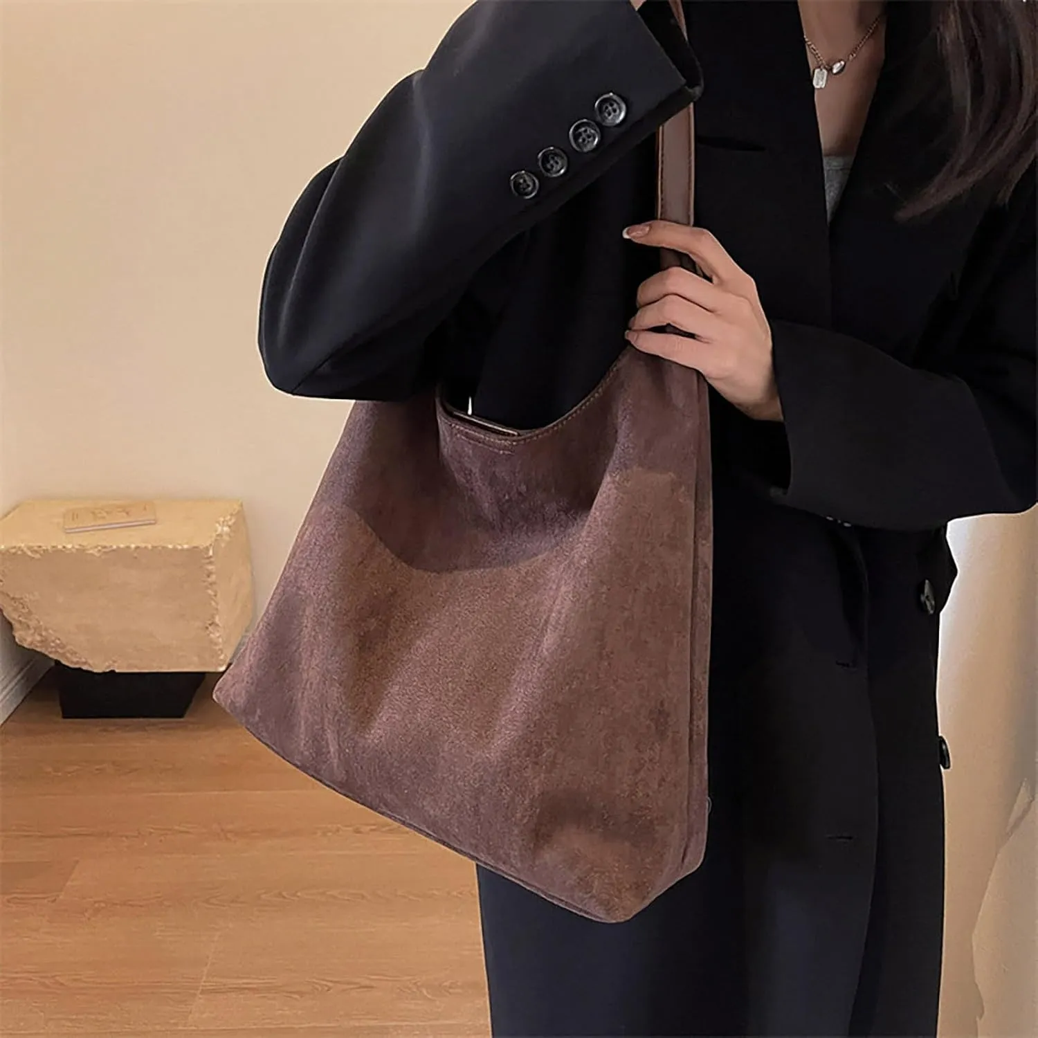 Classic Flock Tote Bag for Women Suede Durable Handbag Fashion Soft Large Space Capacity Shoulder Bags