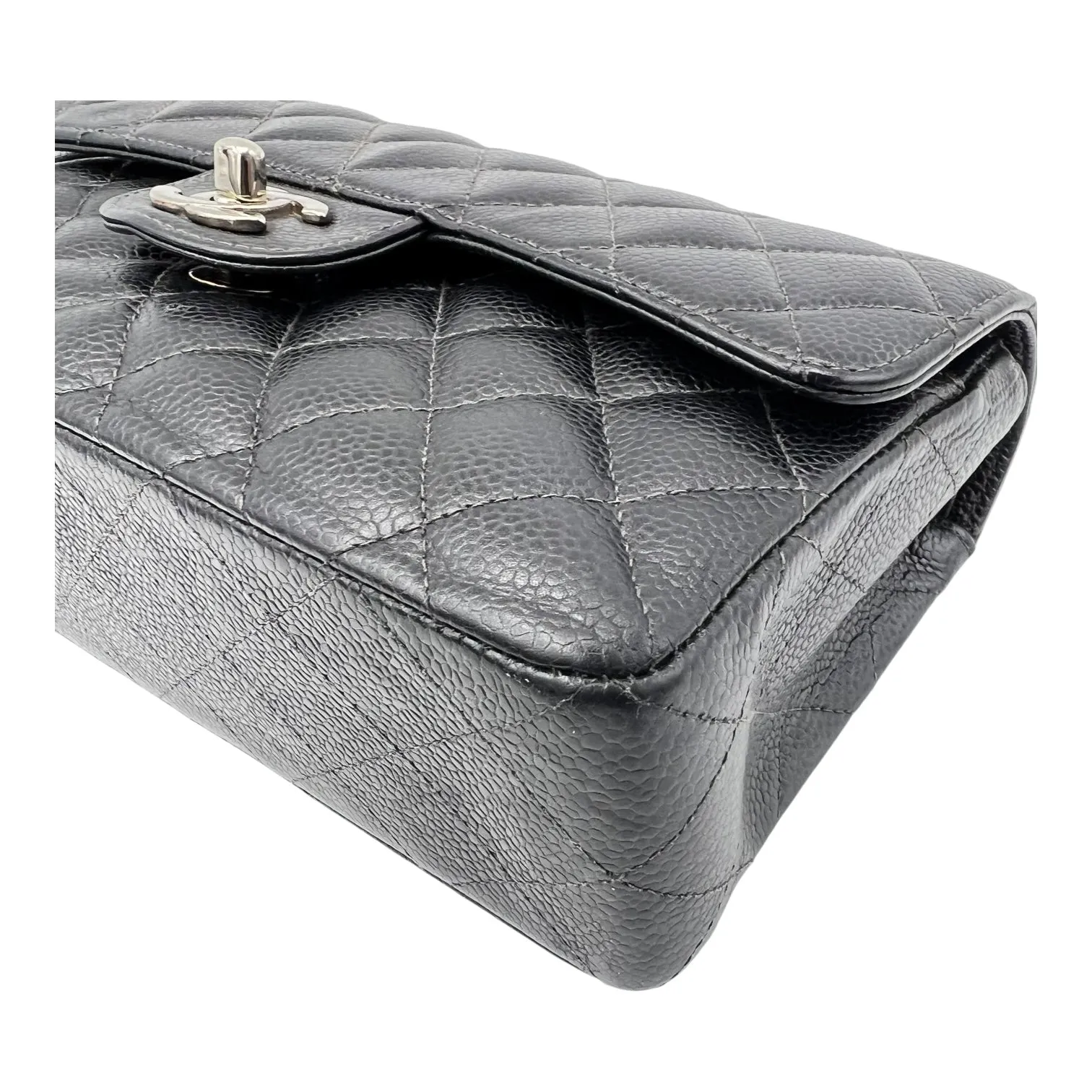 Classic Shoulder Bag Black in Caviar Leather, Silver hardware