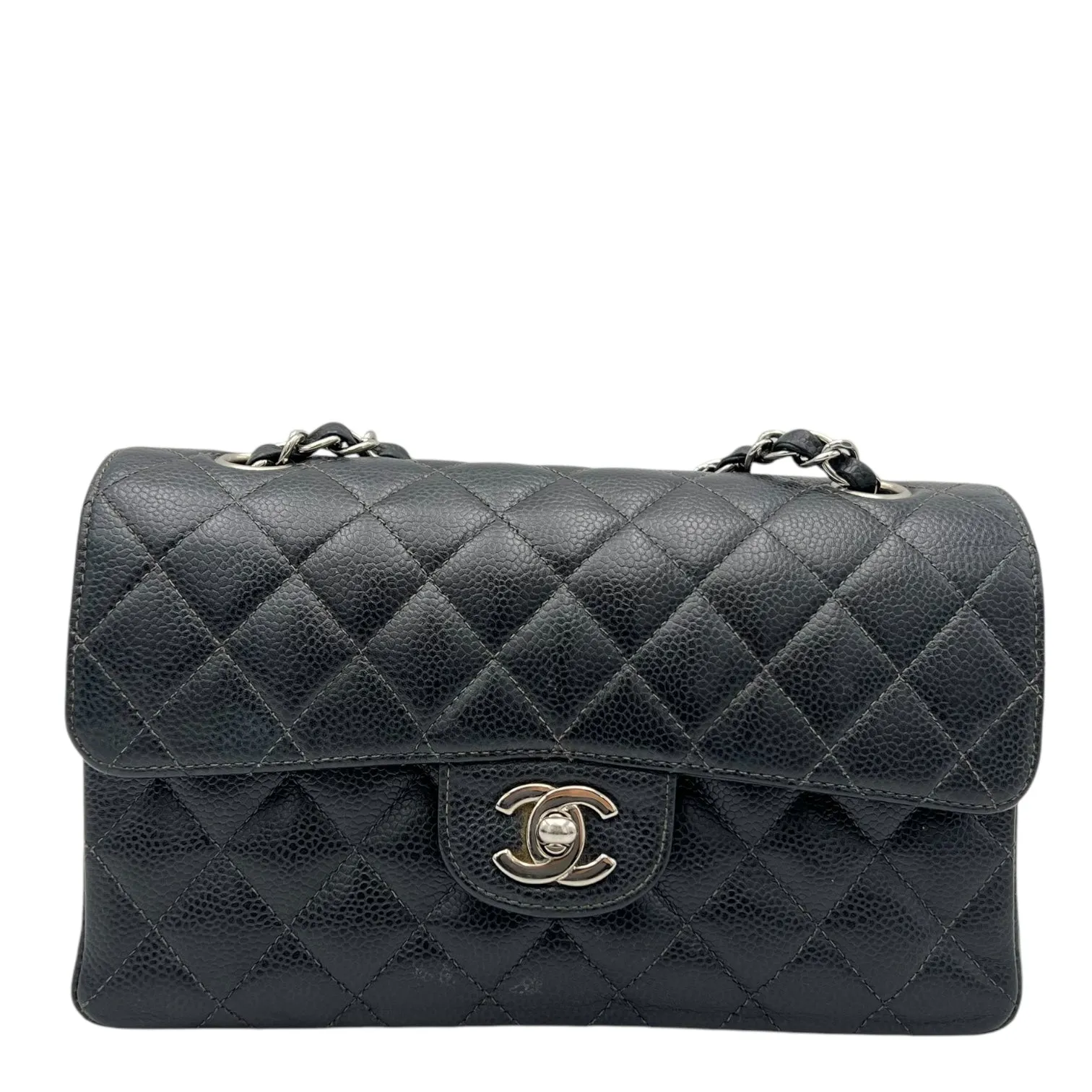 Classic Shoulder Bag Black in Caviar Leather, Silver hardware