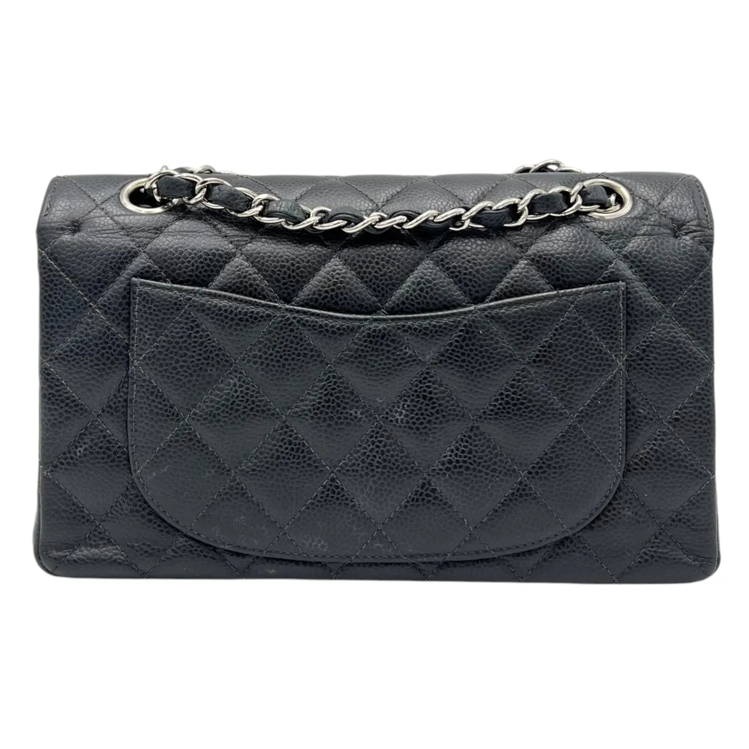 Classic Shoulder Bag Black in Caviar Leather, Silver hardware