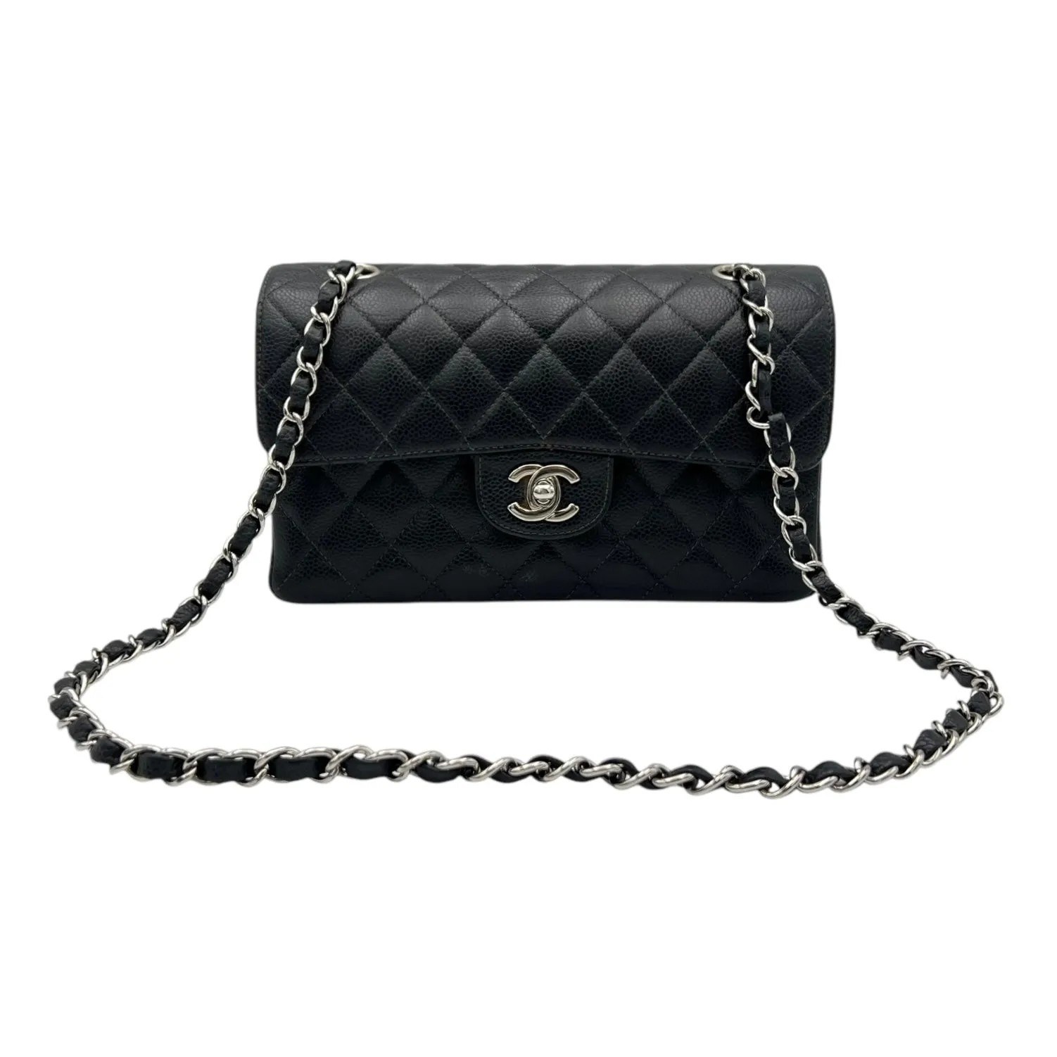 Classic Shoulder Bag Black in Caviar Leather, Silver hardware