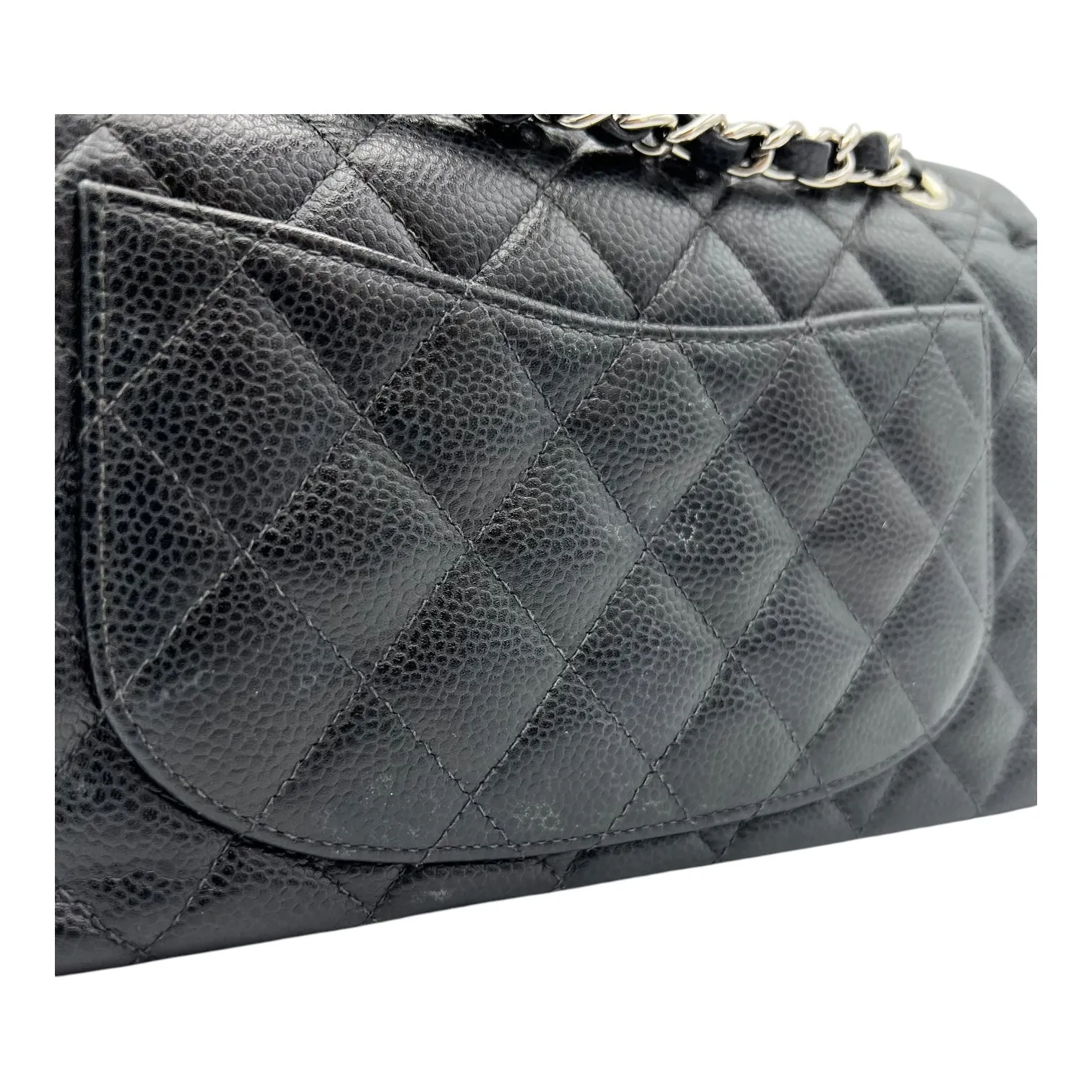 Classic Shoulder Bag Black in Caviar Leather, Silver hardware