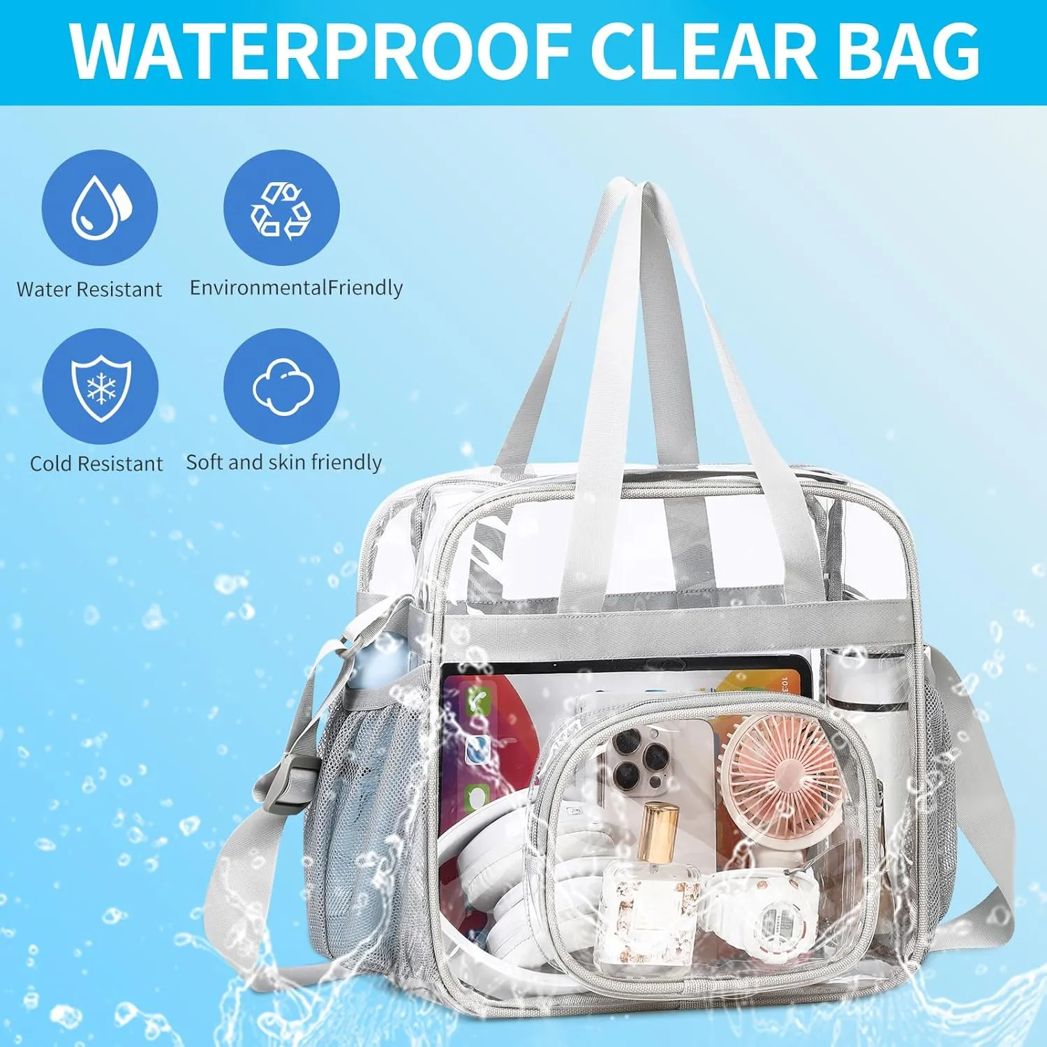 Clear Bag for Stadium Event, Pvc Clear Purse for Women & Men, Clear Crossbody Bag Stadium Approved for Sport, Concert