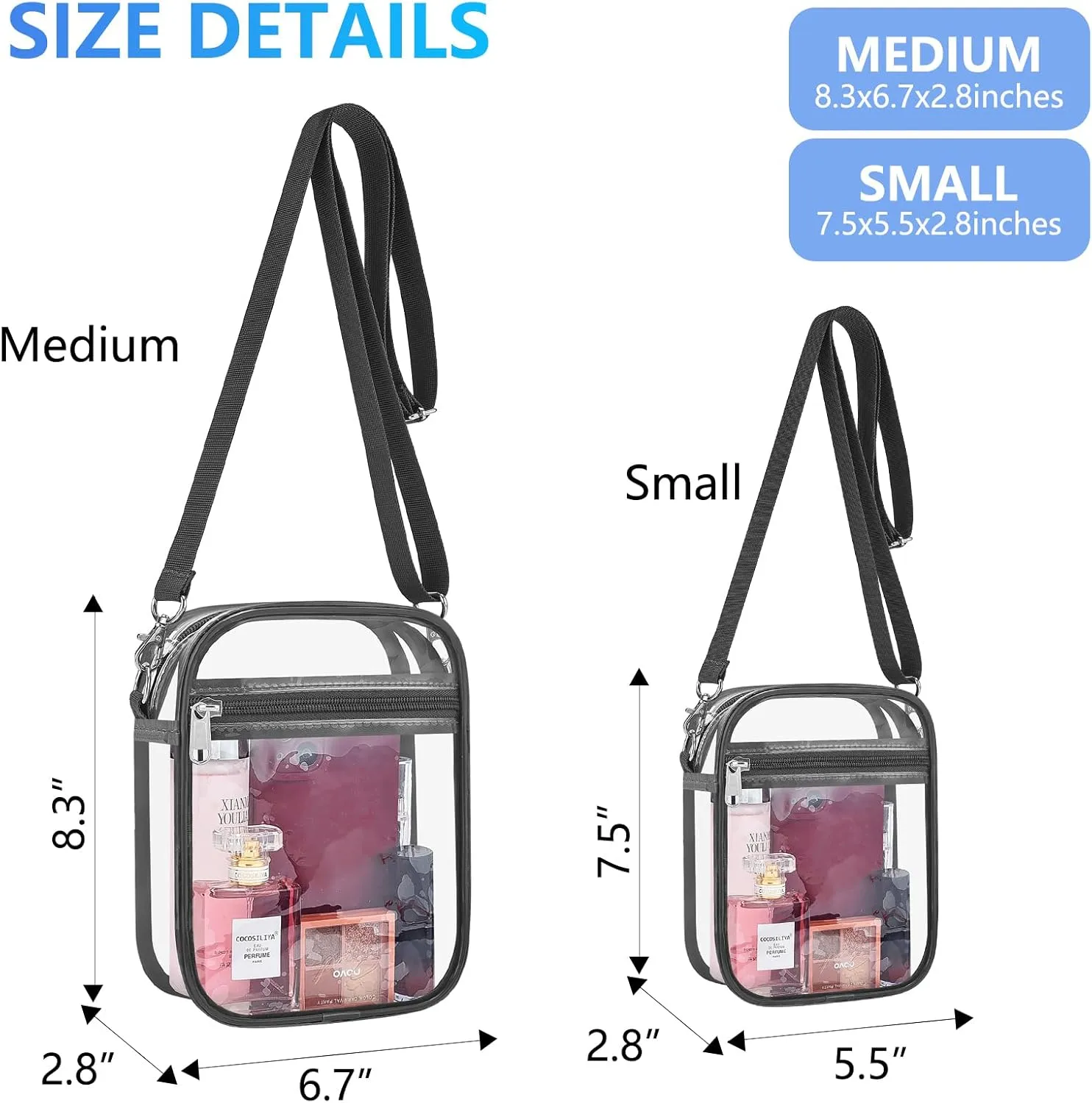 Clear Bag for Stadium Events Men&Women Clear Crossbody Bag Stadium Approved Clear Purse Bag Waterproof Clear Bag