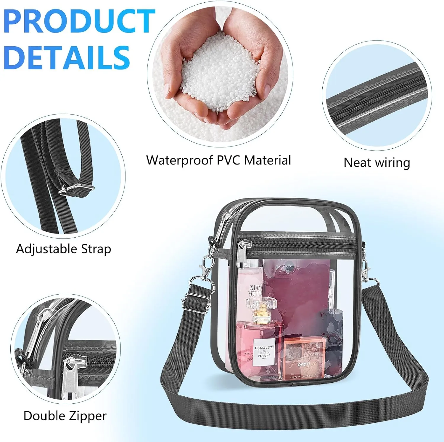 Clear Bag for Stadium Events Men&Women Clear Crossbody Bag Stadium Approved Clear Purse Bag Waterproof Clear Bag