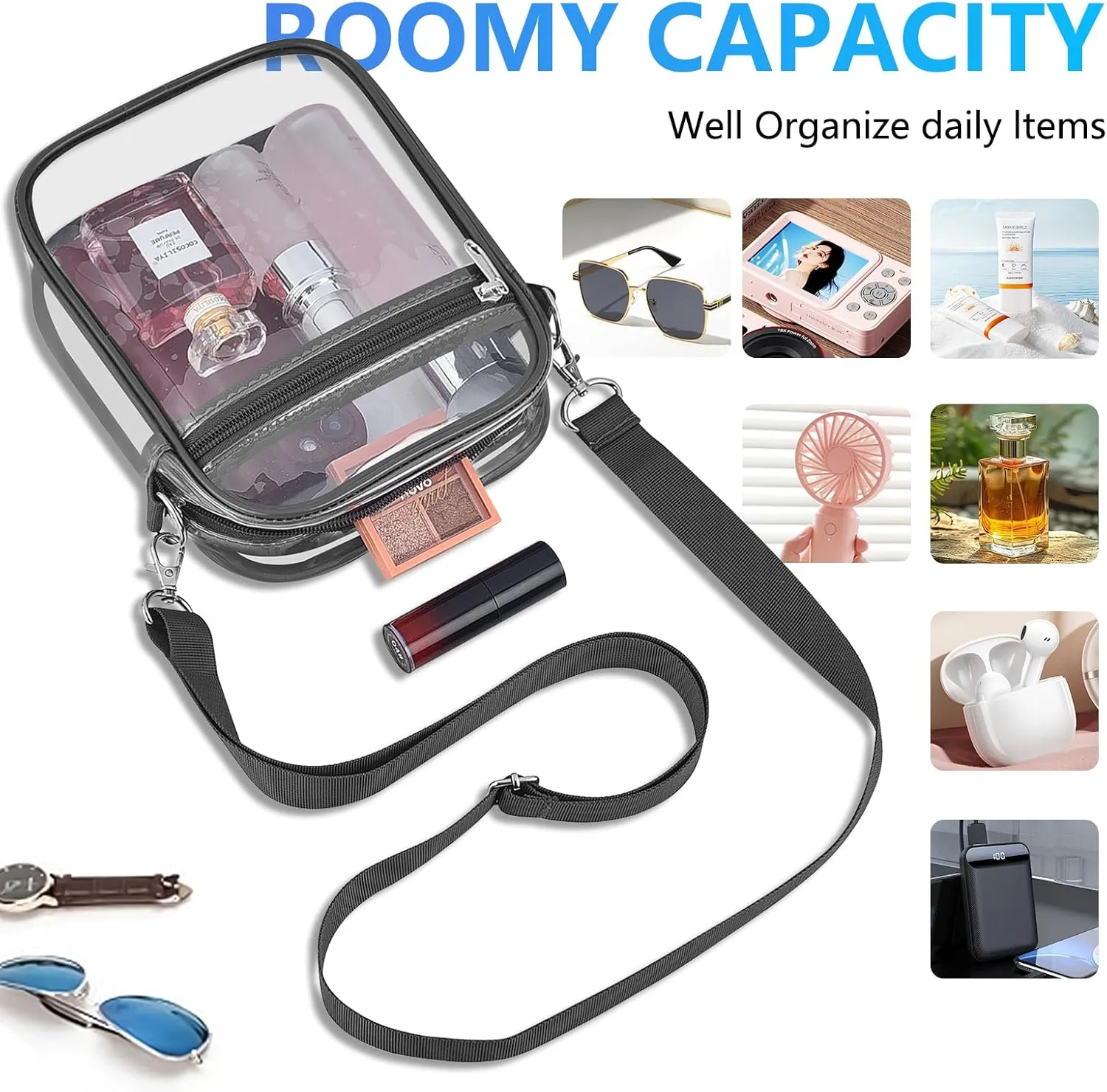 Clear Bag for Stadium Events Men&Women Clear Crossbody Bag Stadium Approved Clear Purse Bag Waterproof Clear Bag