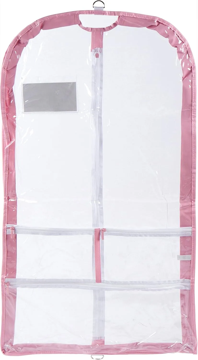 Clear Plastic Garment Bag with Pockets for Dance Competitions Danshuz - Pink