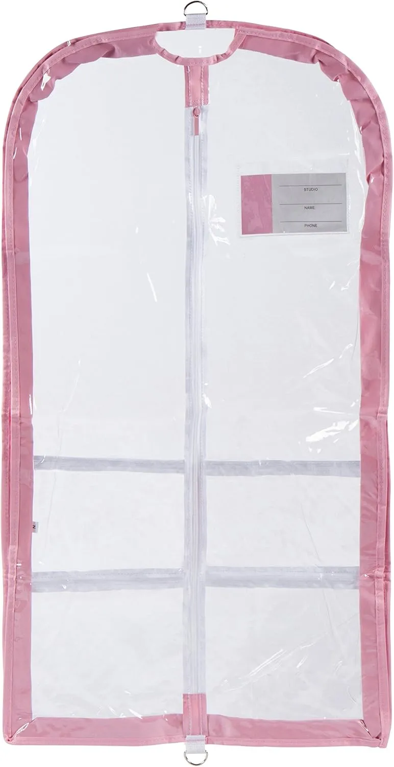 Clear Plastic Garment Bag with Pockets for Dance Competitions Danshuz - Pink