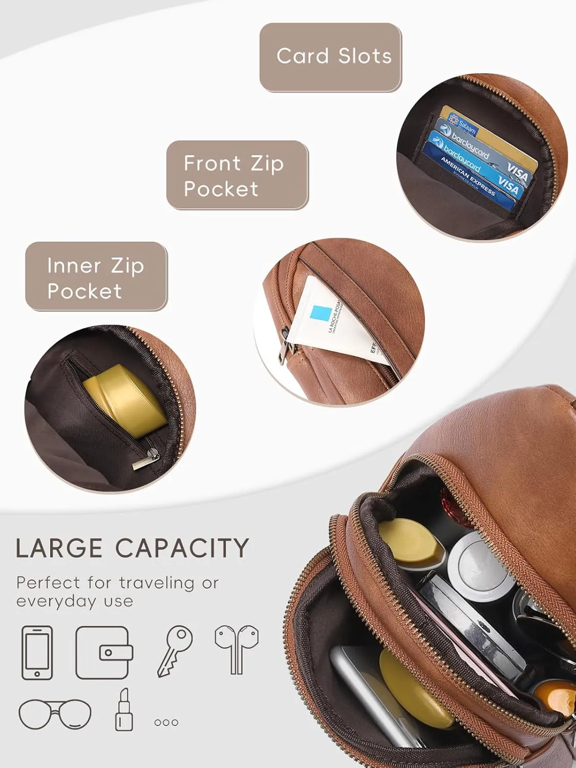 CLUCI Crossbody Bags for Women - Sling Backpack Travel Bag in Leather