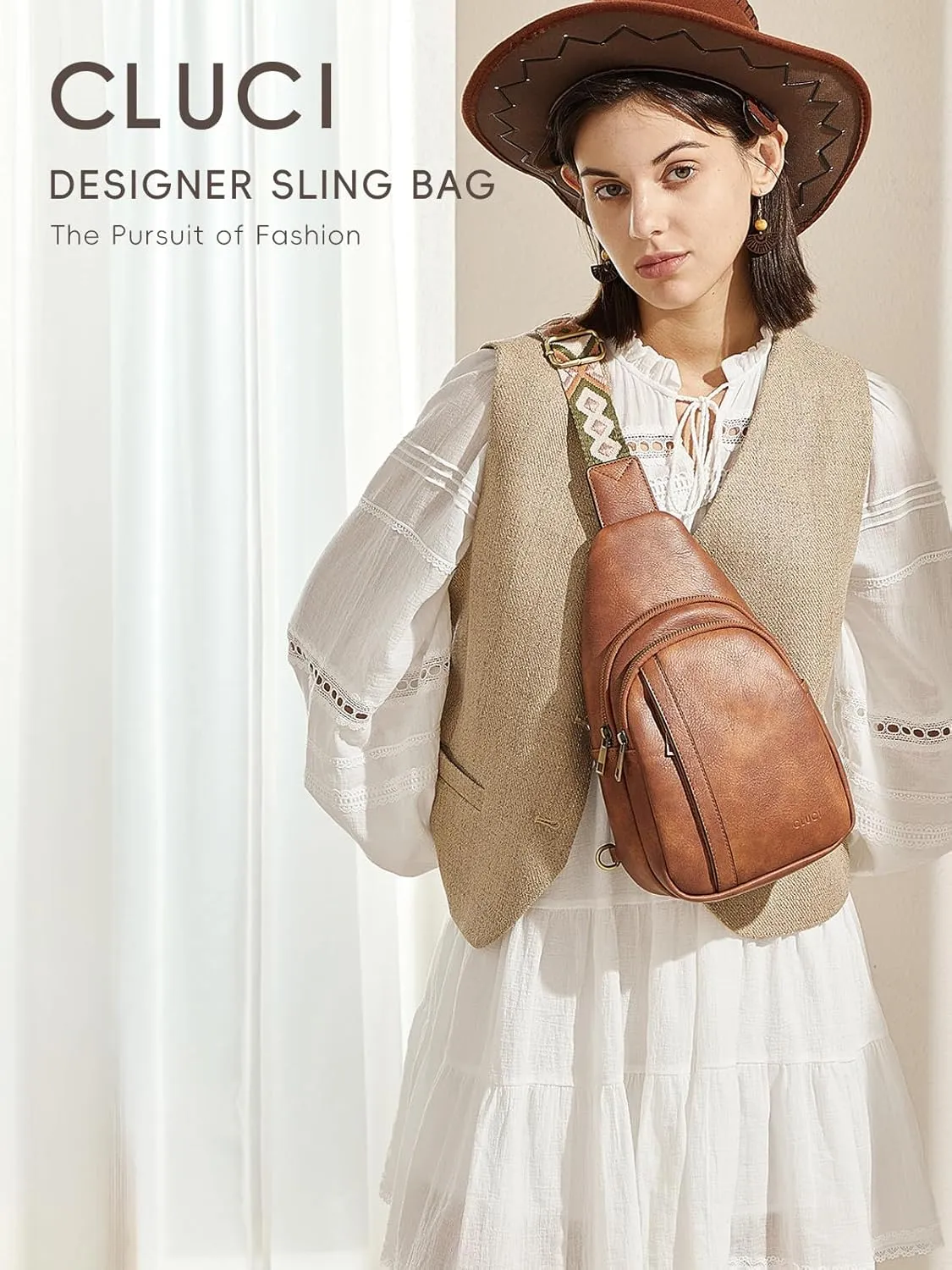 CLUCI Crossbody Bags for Women - Sling Backpack Travel Bag in Leather