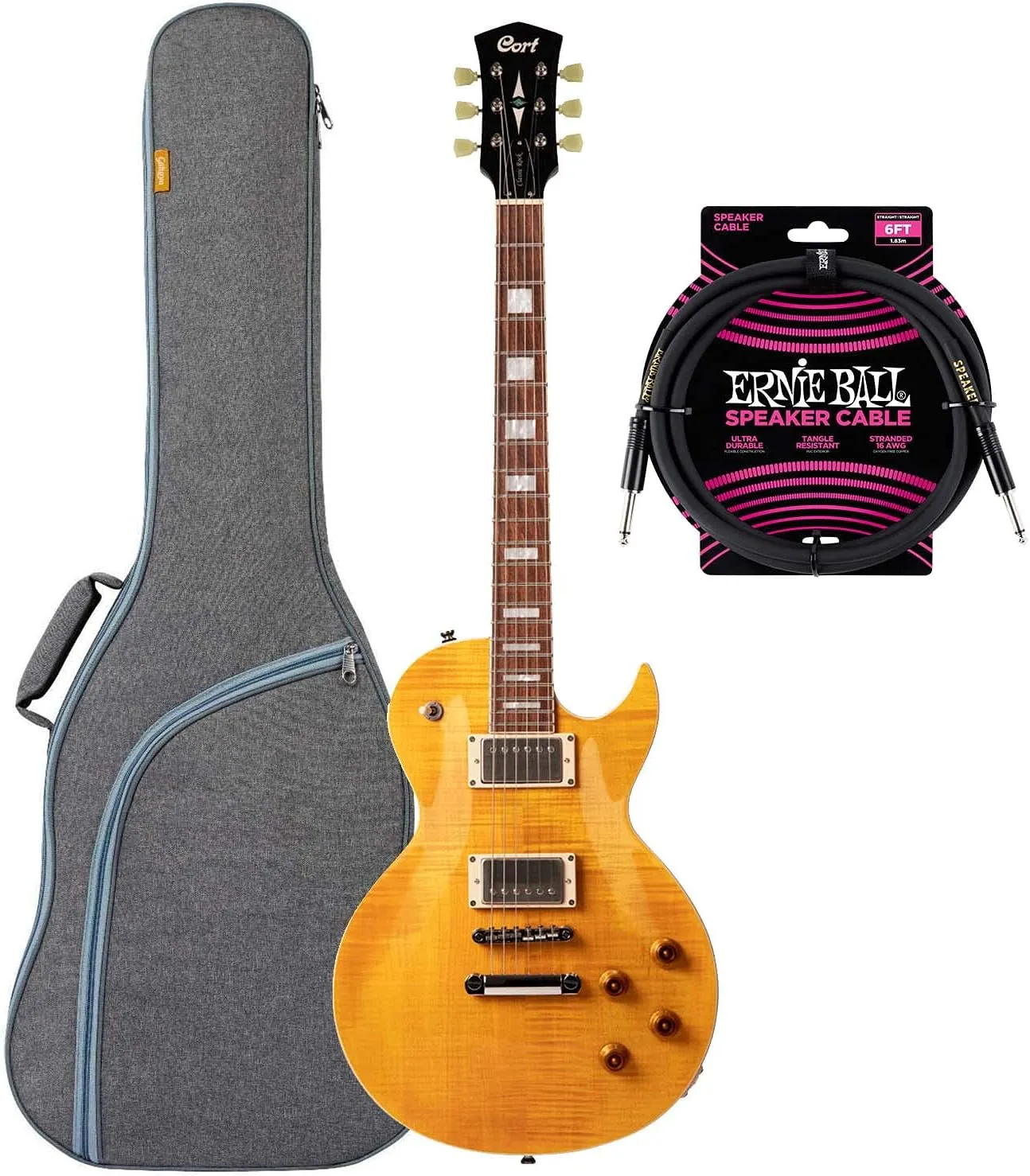 Clutch Cort CR250 Electric Guitar Antique Amber, EBall Cable, CAHAYA Bag Bundle