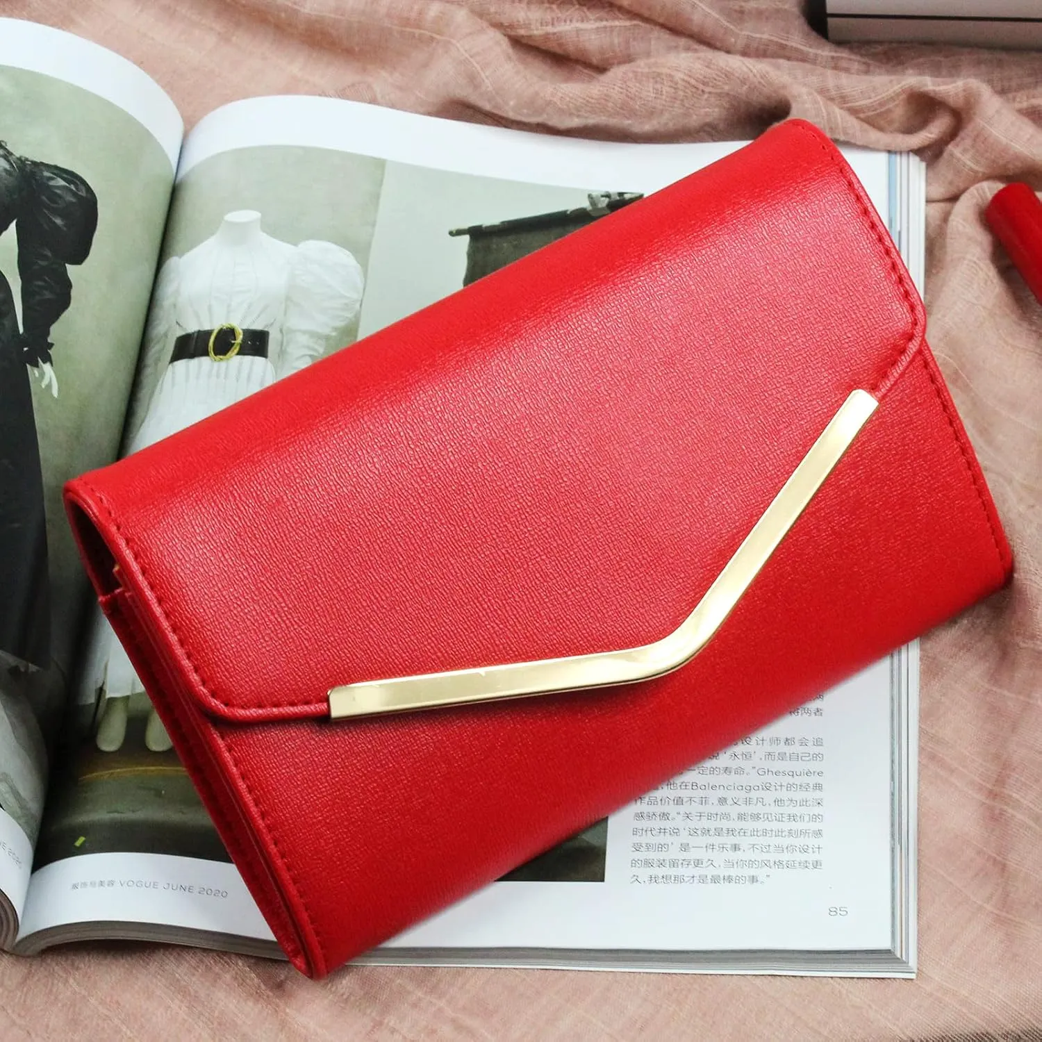 Clutch Purse Evening Bag for Women, Envelope Handbag With Detachable Chain for Wedding and Party