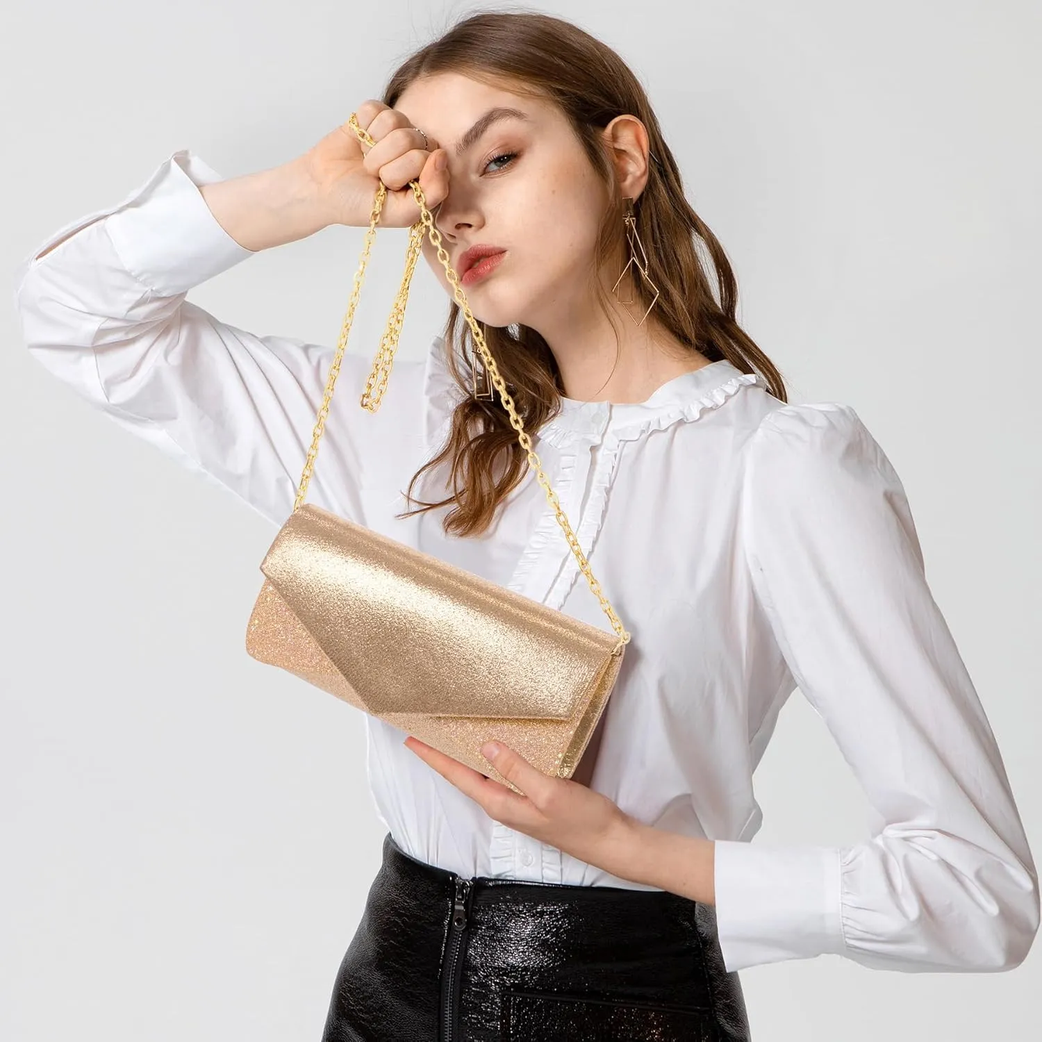 Clutch Purses for Women Glossy & Shiny Envelope Evening Bag Formal Splicing Handbags for Wedding Cocktail Prom