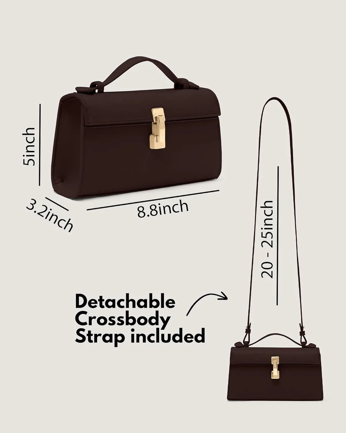 Clutch Purses for Women - Small Purse Top Handle - Evening Bag - Adjustable Crossbody Handbag - Trendy PU Leather