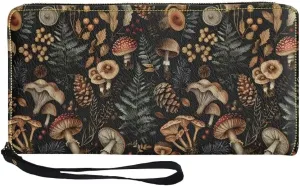 Coldinair Retro Mushroom Wallets for Women PU Leather Credit Card Holder Floral RFID Blocking ID Card Purse Long Handbag Large Capacity Wristlet Pouch