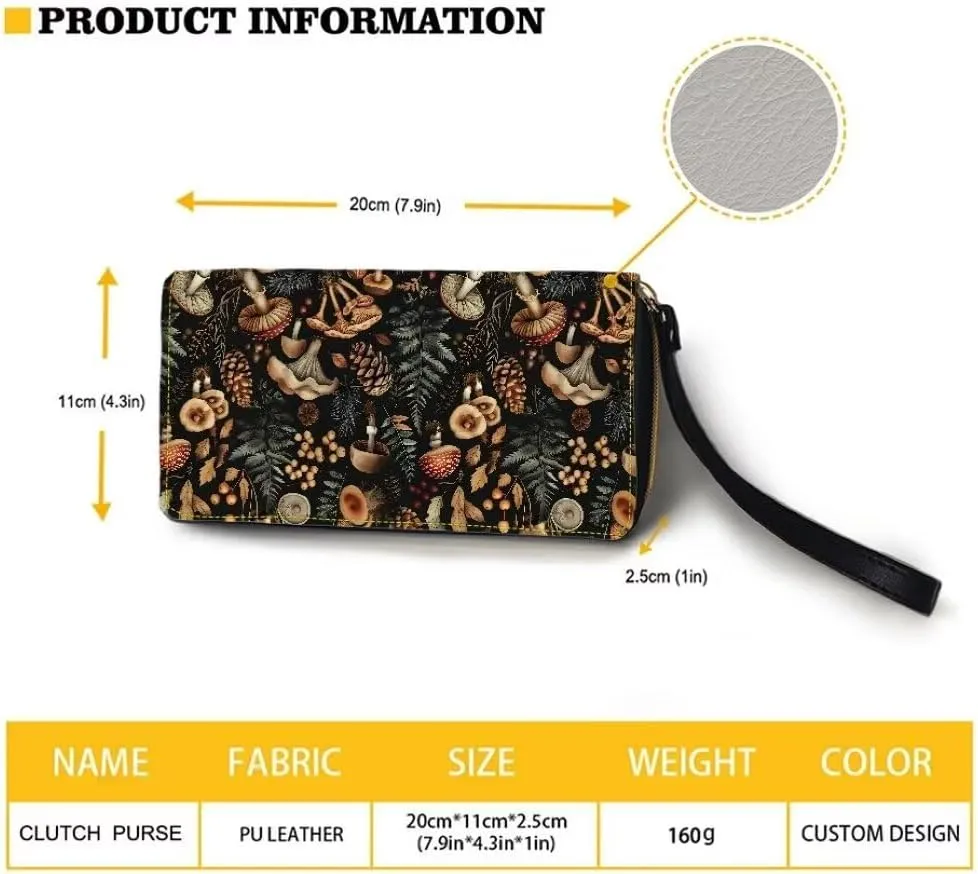 Coldinair Retro Mushroom Wallets for Women PU Leather Credit Card Holder Floral RFID Blocking ID Card Purse Long Handbag Large Capacity Wristlet Pouch