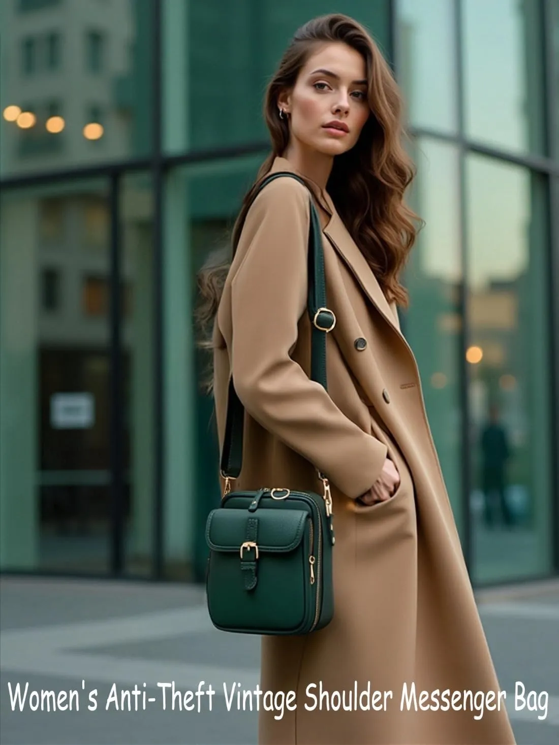 Collaboraten1 Crossbody Leather Bag, Large Capacity With 10 Card Slots, Casual Single-Shoulder Bag (Green)