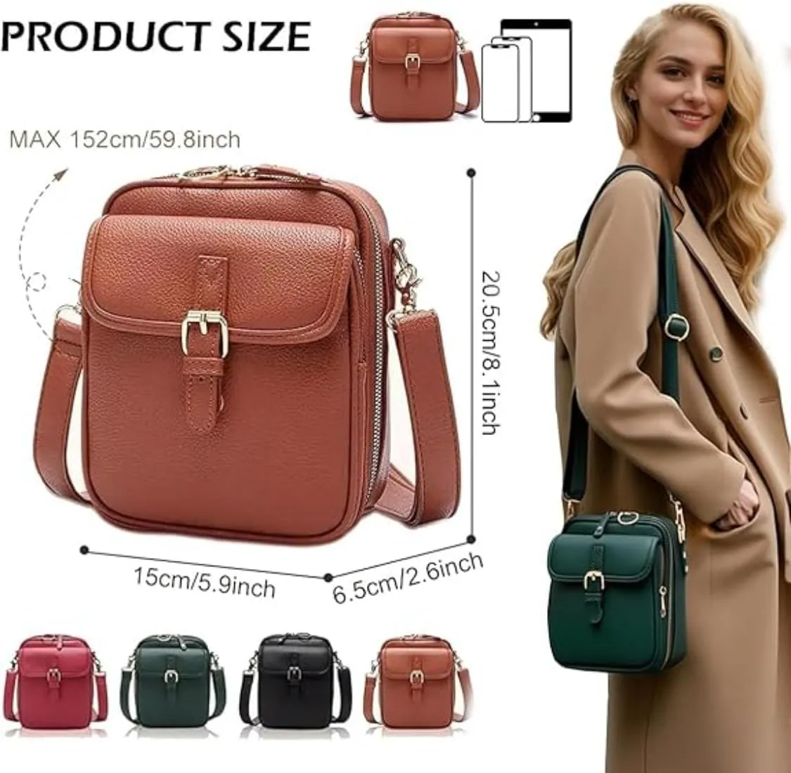 Collaboraten1 Crossbody Leather Bag, Large Capacity With 10 Card Slots, Casual Single-Shoulder Bag (Green)