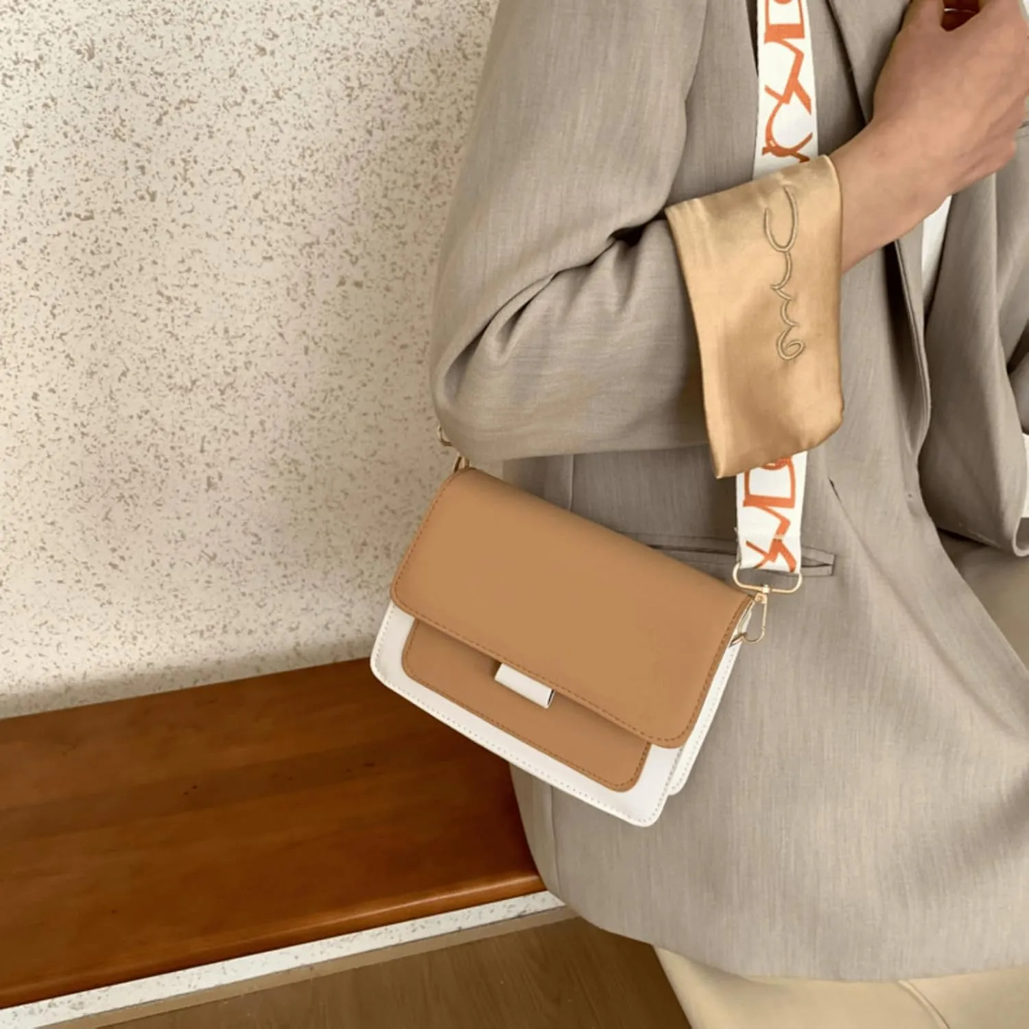 Color-Block Crossbody Bags for Women, PU Leather Cross Body Purses Cute Designer Handbags Shoulder Bag