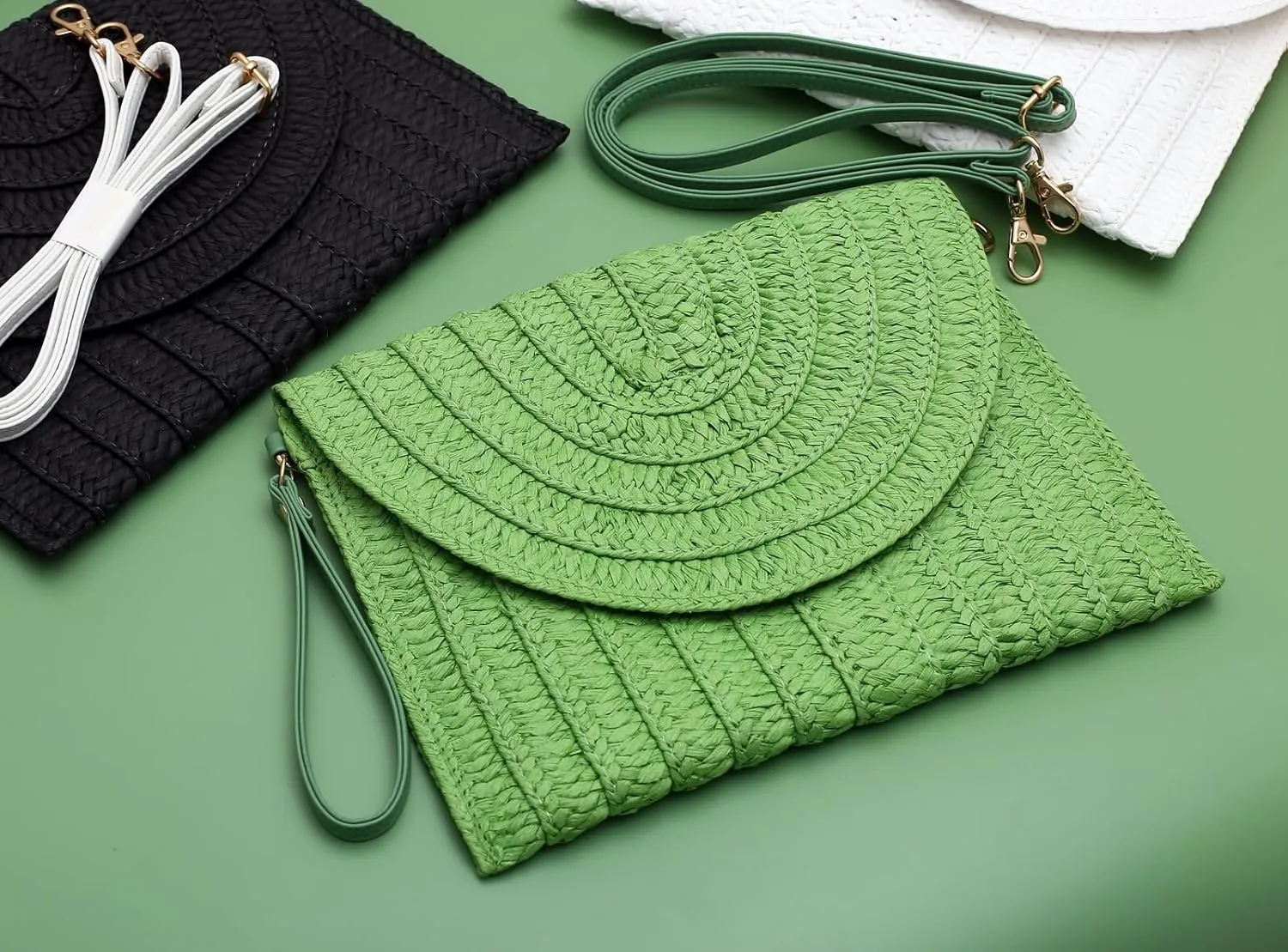 COOKOOKY Straw Clutch Handbag Summer Beach Straw Purse for Women woven Envelope Bag