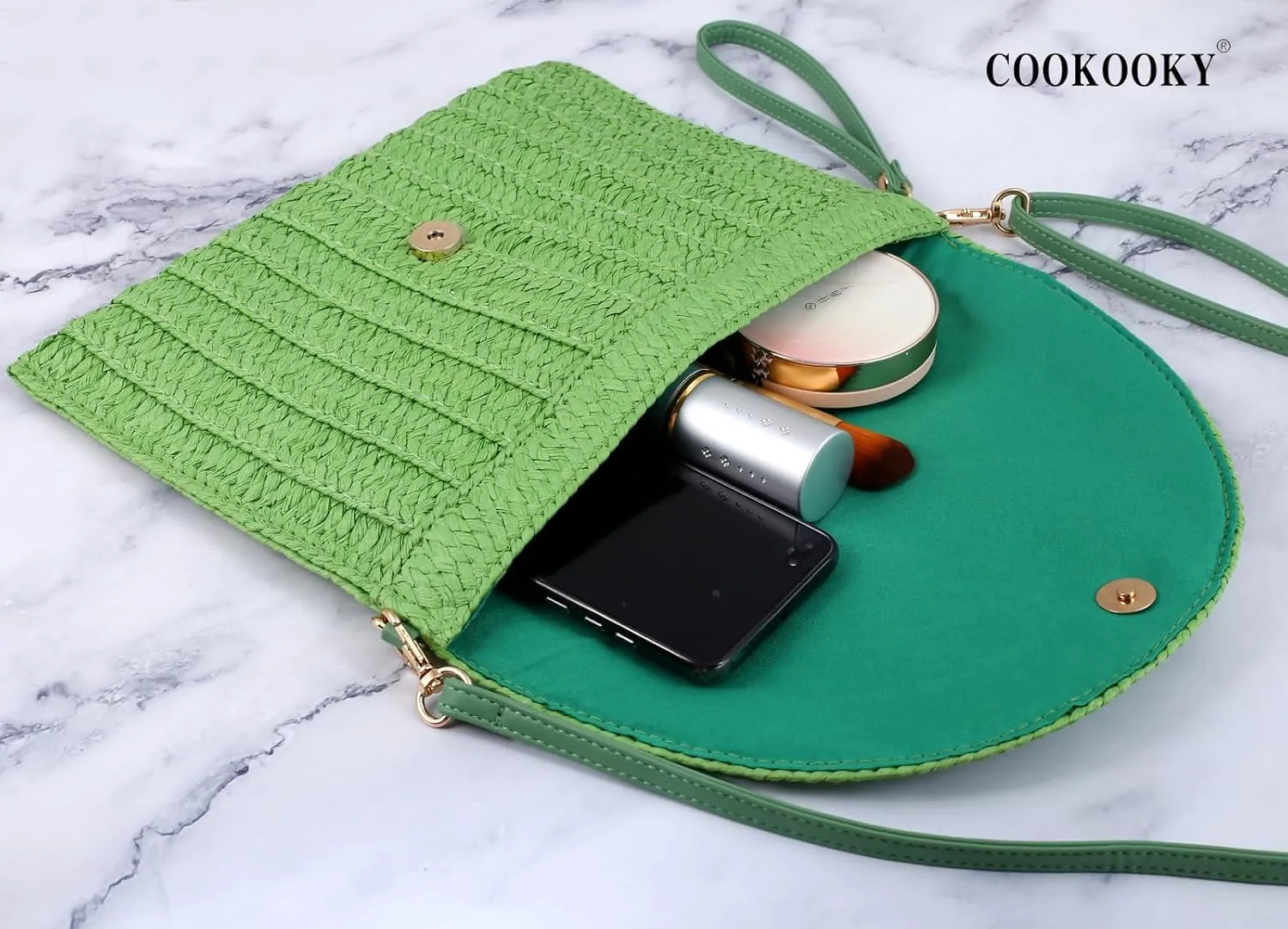 COOKOOKY Straw Clutch Handbag Summer Beach Straw Purse for Women woven Envelope Bag