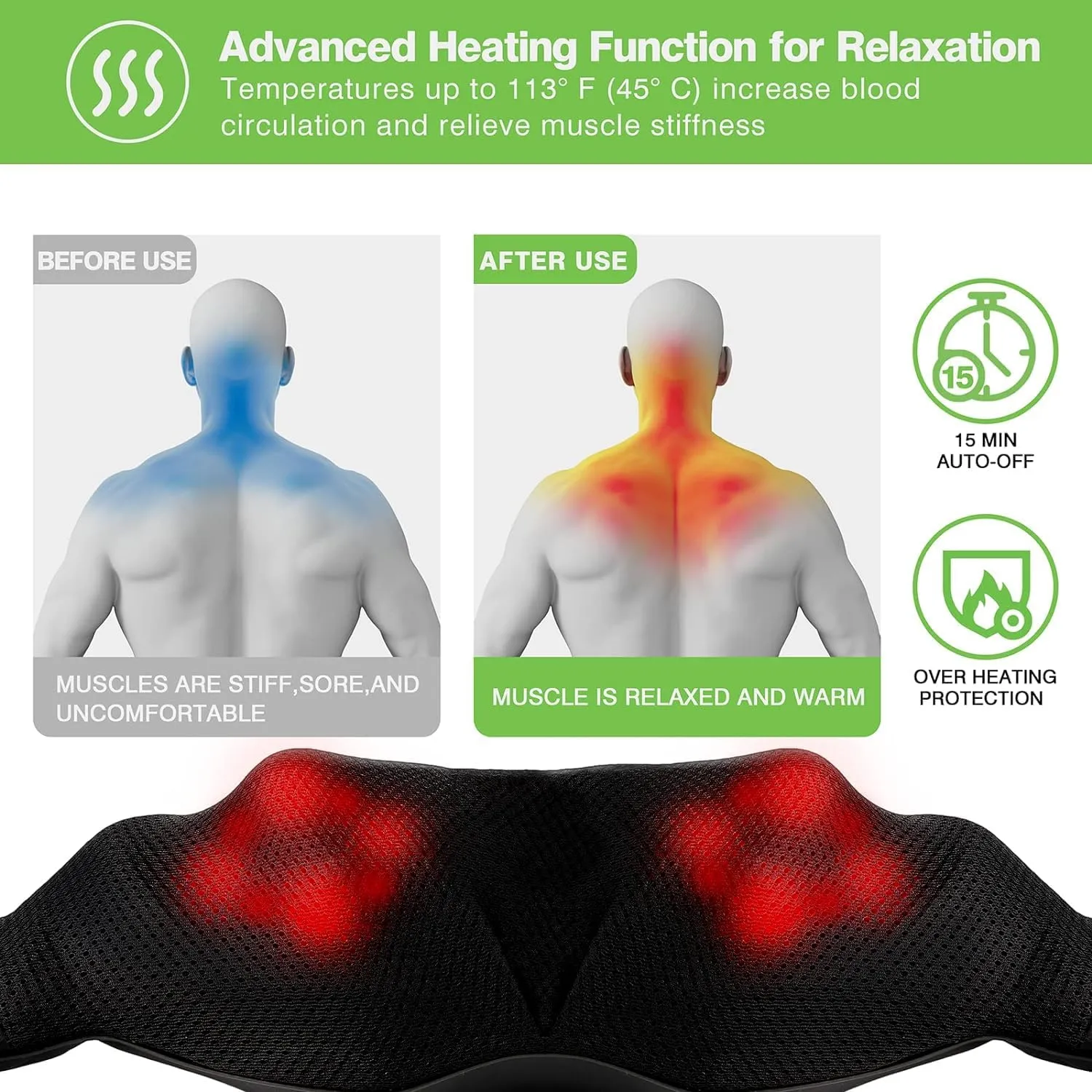 cotsoco Neck Massager,Shiatsu Shoulder and Back Massager with Heat, Electric Deep Tissue Massage Pillow for Body Muscle Pain Relief,Best Gifts Mom Dad Women Men,Home, Office Car Use