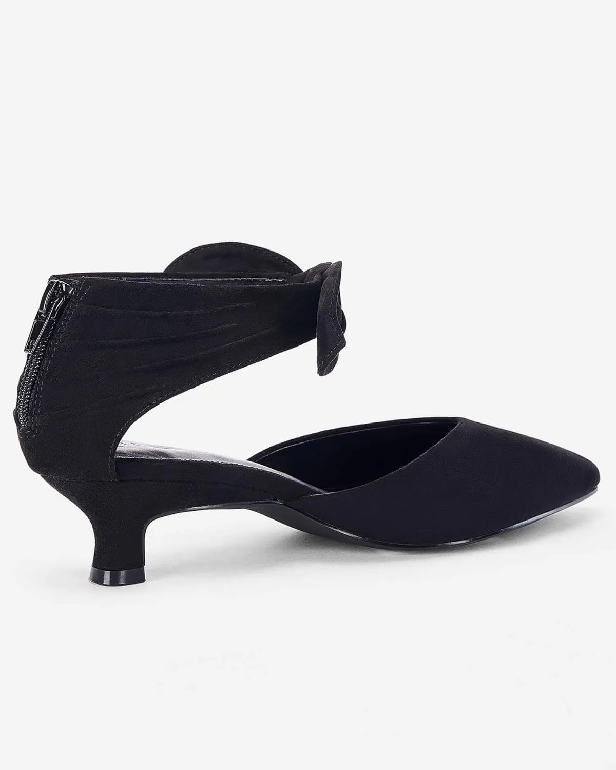 Coutgo Womens Low Kitten Heels Dress Shoes Closed Pointed Toe Bowknot Ankle Strap D'Orsay Zipper Pumps