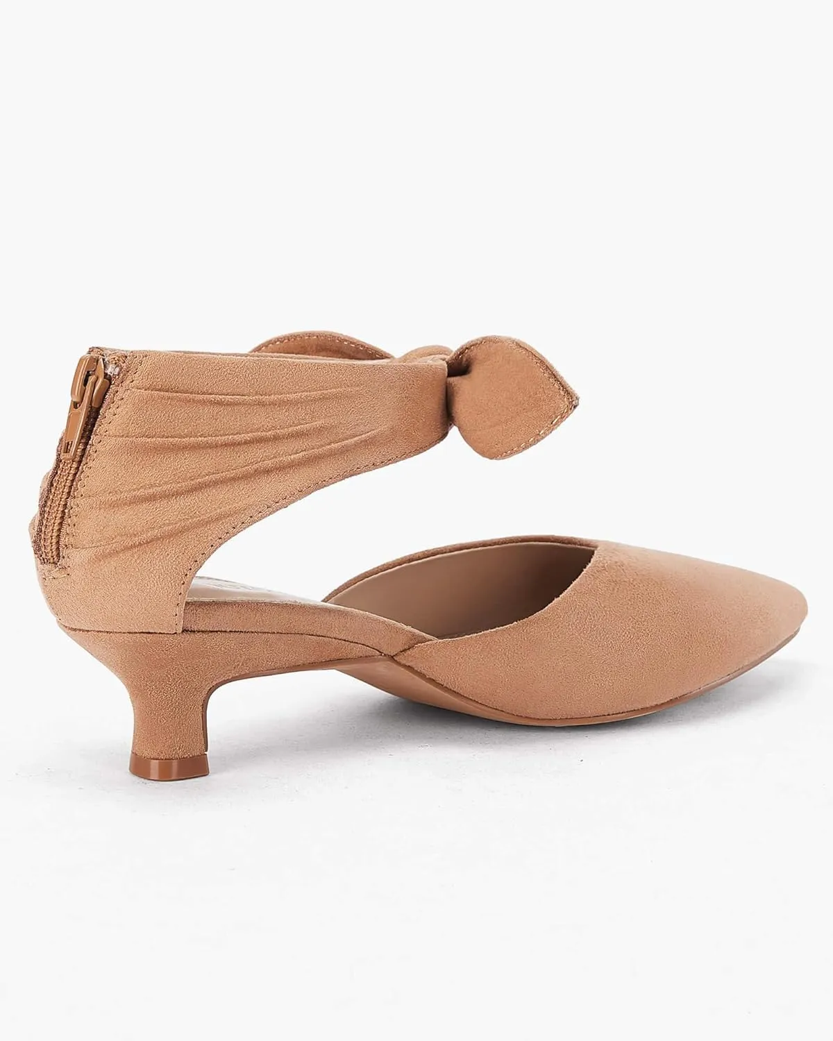 Coutgo Womens Low Kitten Heels Dress Shoes Closed Pointed Toe Bowknot Ankle Strap D'Orsay Zipper Pumps