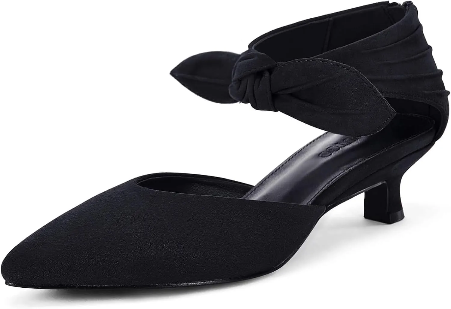 Coutgo Womens Low Kitten Heels Dress Shoes Closed Pointed Toe Bowknot Ankle Strap D'Orsay Zipper Pumps