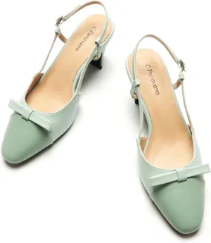C.Paravano Women's Slingback Low Chunky Heels Round Toe Block Heel Pumps Splicing Bowknot Fashion Party Dress Shoes