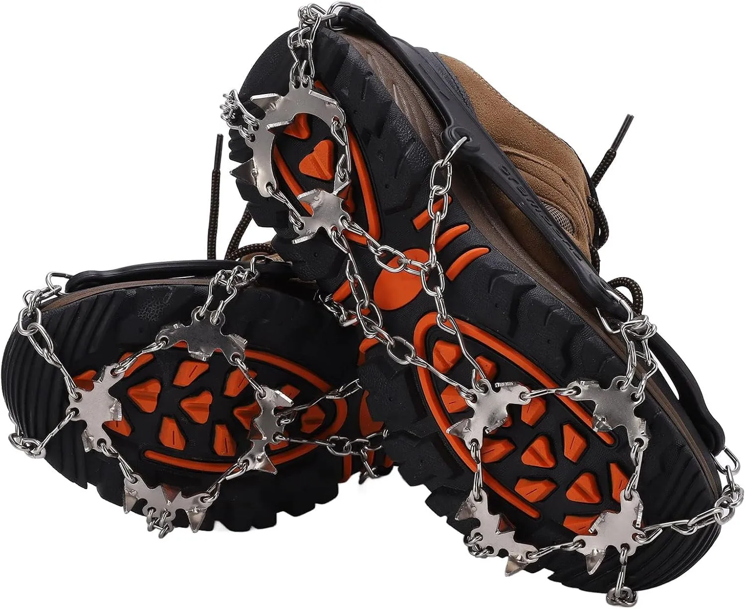 Crampons, Thermoplastic Elastomer TPE Traction Cleats Ice Snow Grips with 19 Spikes, Professional Not Bending Boot Spikes, for Hiking Walking Mountaineering