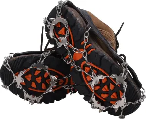 Crampons, Thermoplastic Elastomer TPE Traction Cleats Ice Snow Grips with 19 Spikes, Professional Not Bending Boot Spikes, for Hiking Walking Mountaineering